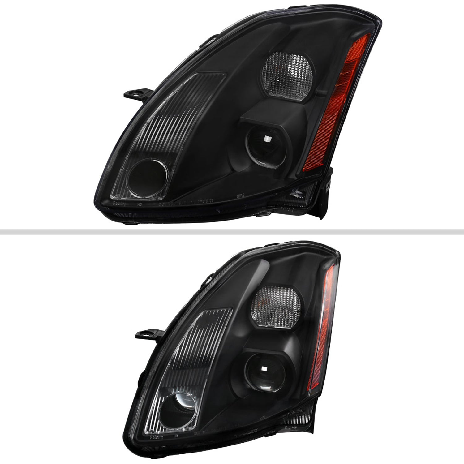 2004-2006 Nissan Maxima Projector Headlights Amber Reflectors Matt Black/Clear