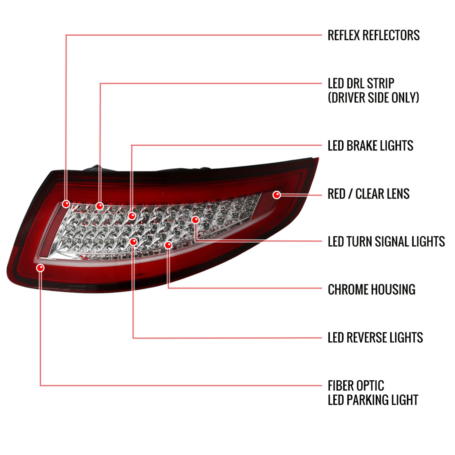 2005-2008 Porsche 911 997 Carrera / 911 997 GT3 LED Tail Lights Chrome/Red