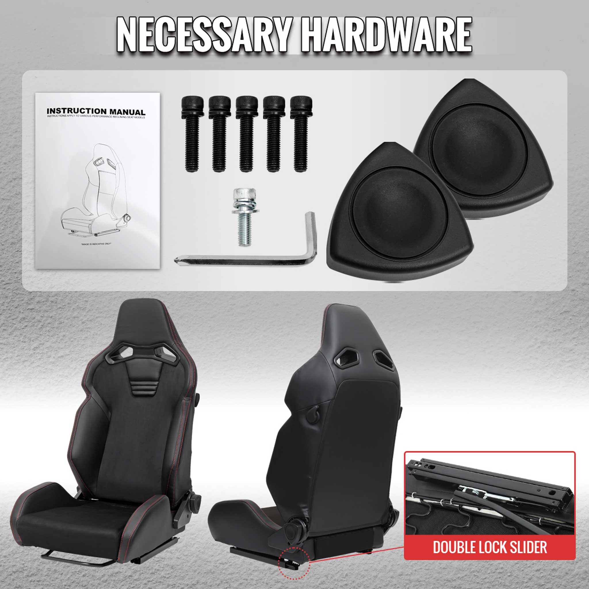 Universal Racing Seat Black Pu And Black Suede With Double Black Stitch