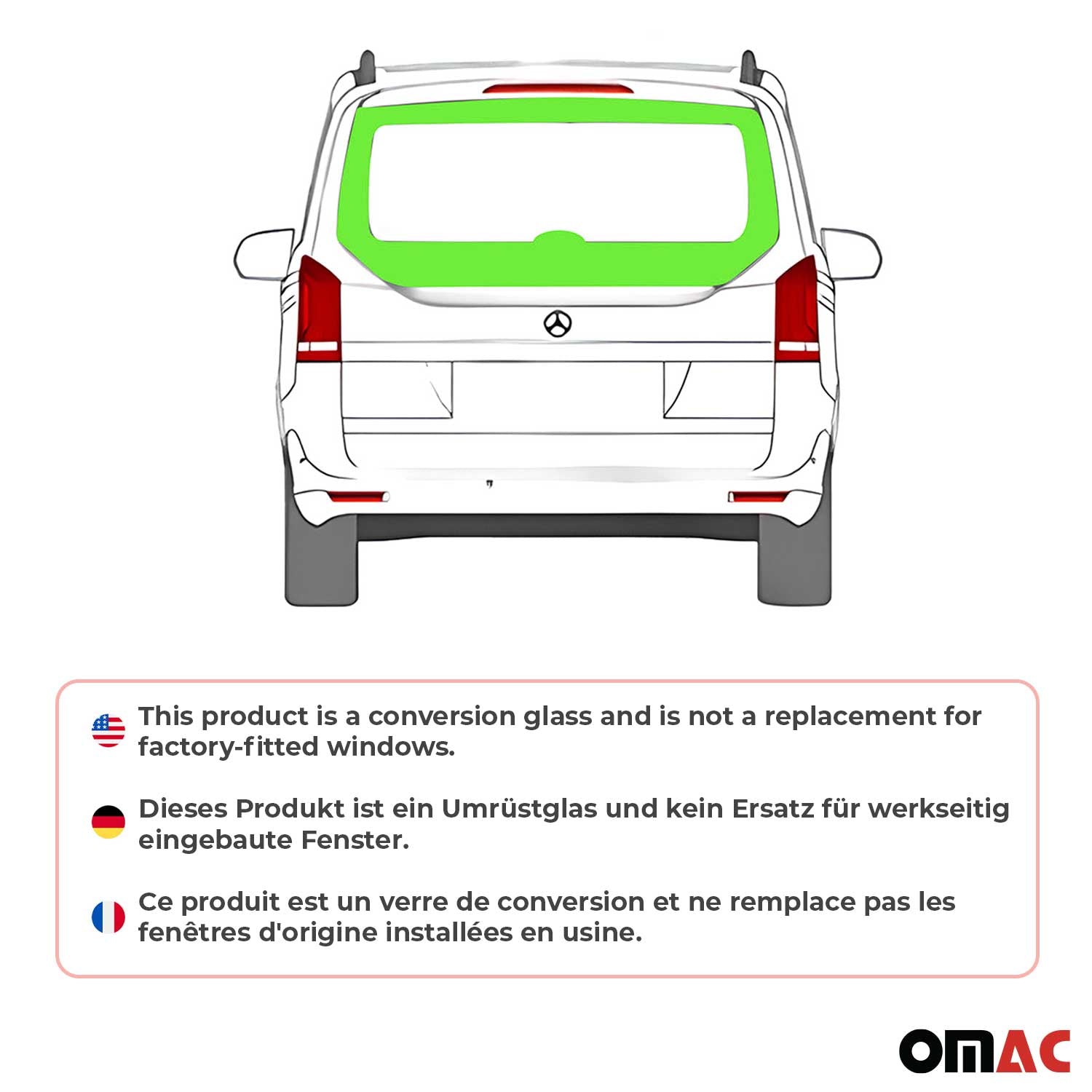 2016-2024 Mercedes Metris Window Glass Tailgate Back Door L2 L3 Black