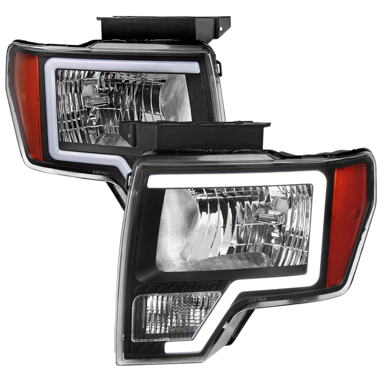 2009-2014 Ford F-150 LED Bar Factory Headlights Amber Reflectors Matt Black