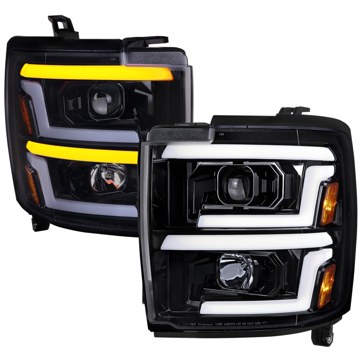 2015-2019 Chevy Silverado 2500HD/3500HD LED Signal Projector Headlights Smoke