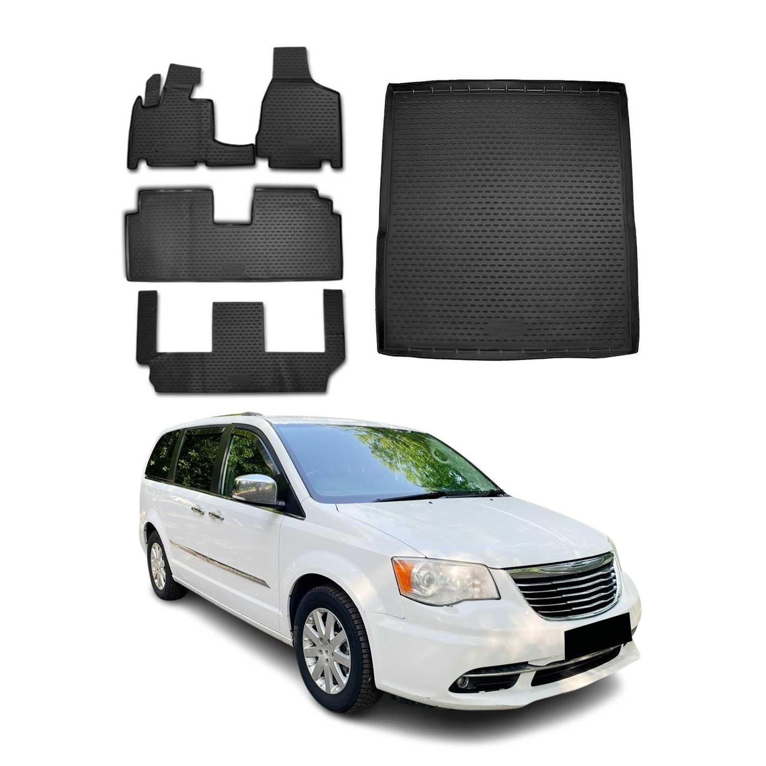 2008-2016 Chrysler Town & Country Custom Floor Mats & Cargo Liner Black 5x