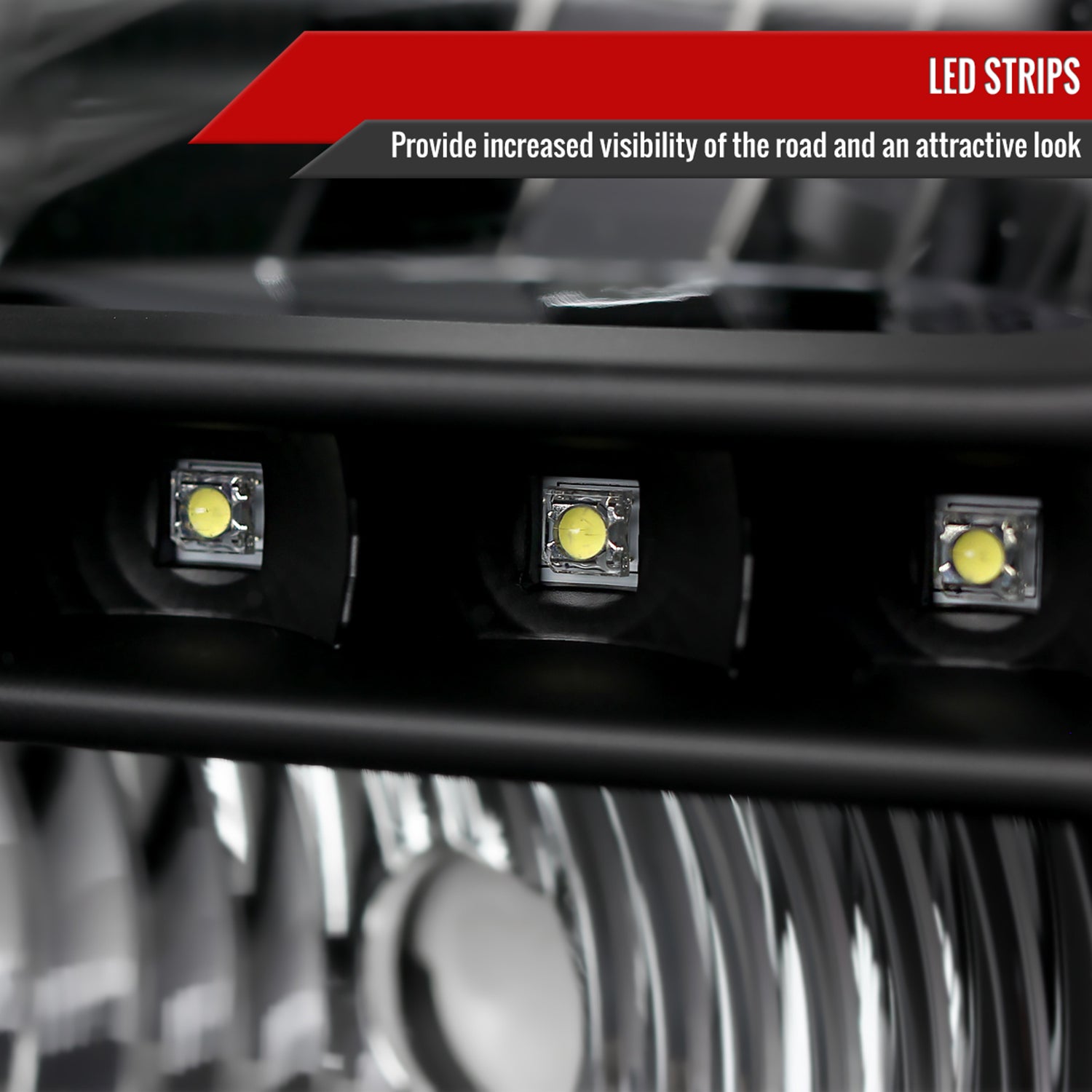 1999-2004 Ford F-250/350/450/550/Excursion Crystal Headlights LED Light Black