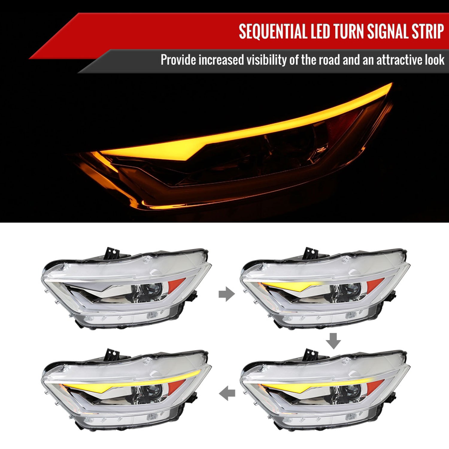 2015-2017 Ford Mustang/2018-2020 Shelby HID/Xenon LED Signal Headlights Chrome