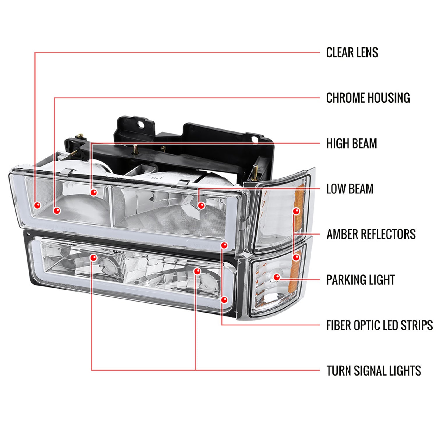 1994-1998 Chevy Silverado/Tahoe/Suburban/C10 Headlights LED Lights Chrome