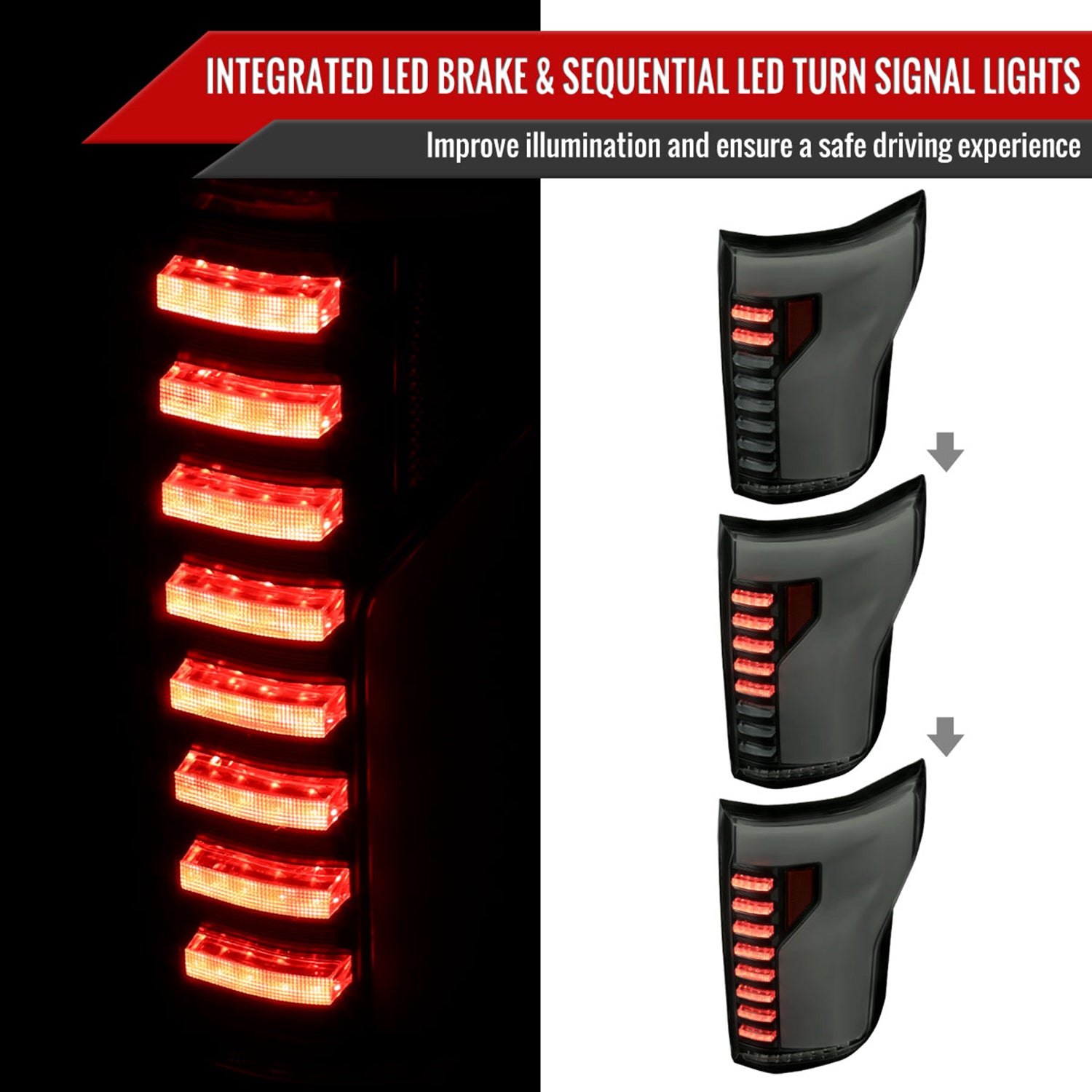 2015-2017 Ford F-150 Turn Signal Animated White LED Bar Tail Light Black/Smoke