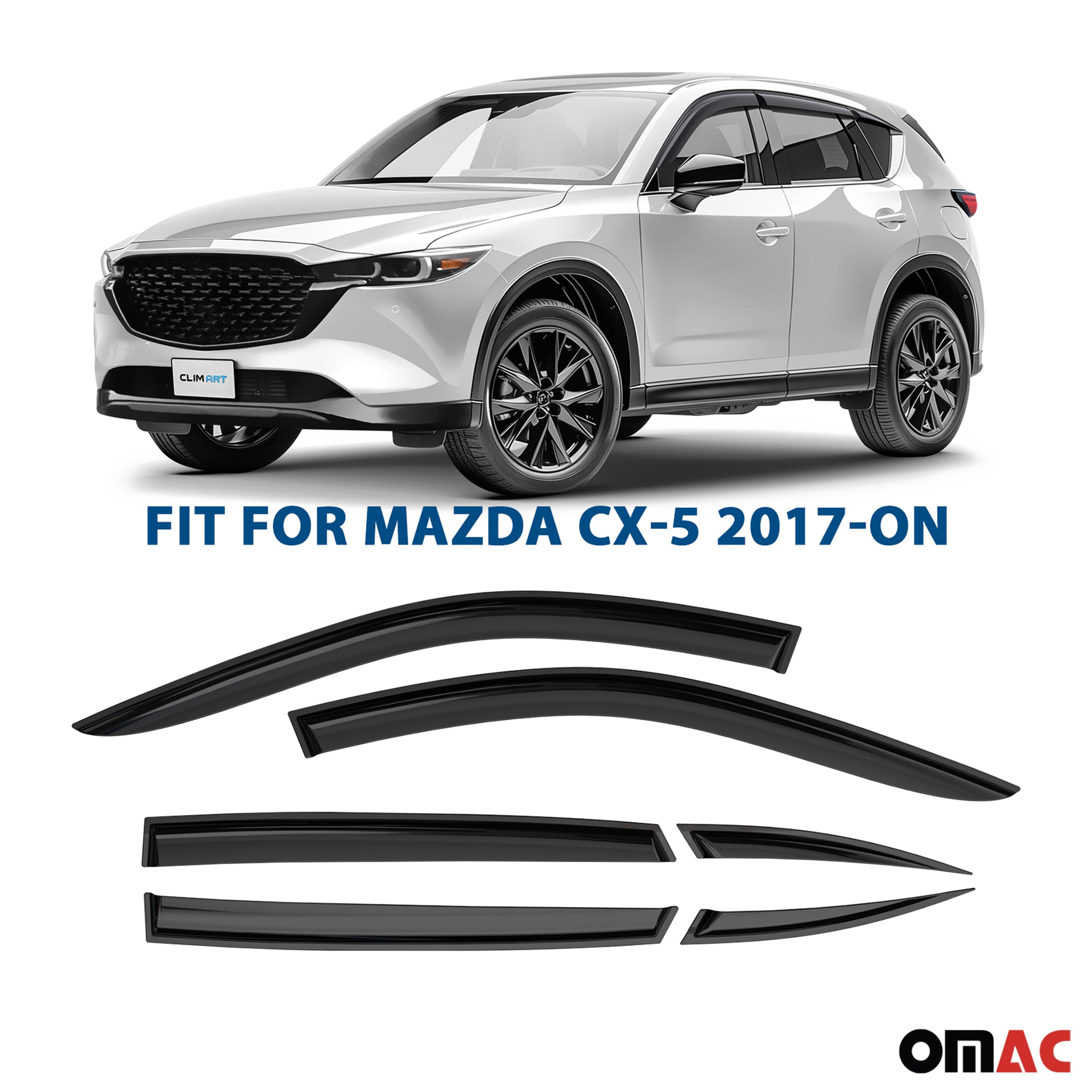 Clim Art Wind Deflectors for Mazda CX-5 2017-2025 Shatterproof Dark Smoke 6 Pcs