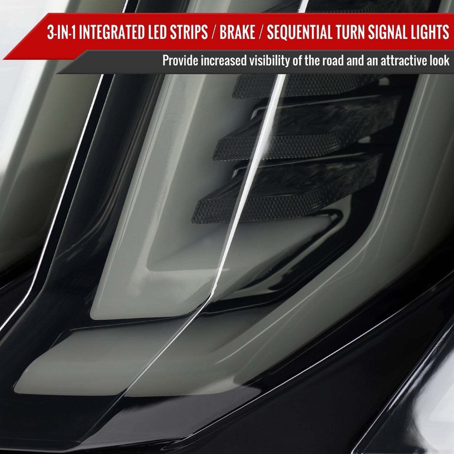 2015-2023 Ford Mustang Sequential Signal LED Tail Lights Glossy Black/Smoke