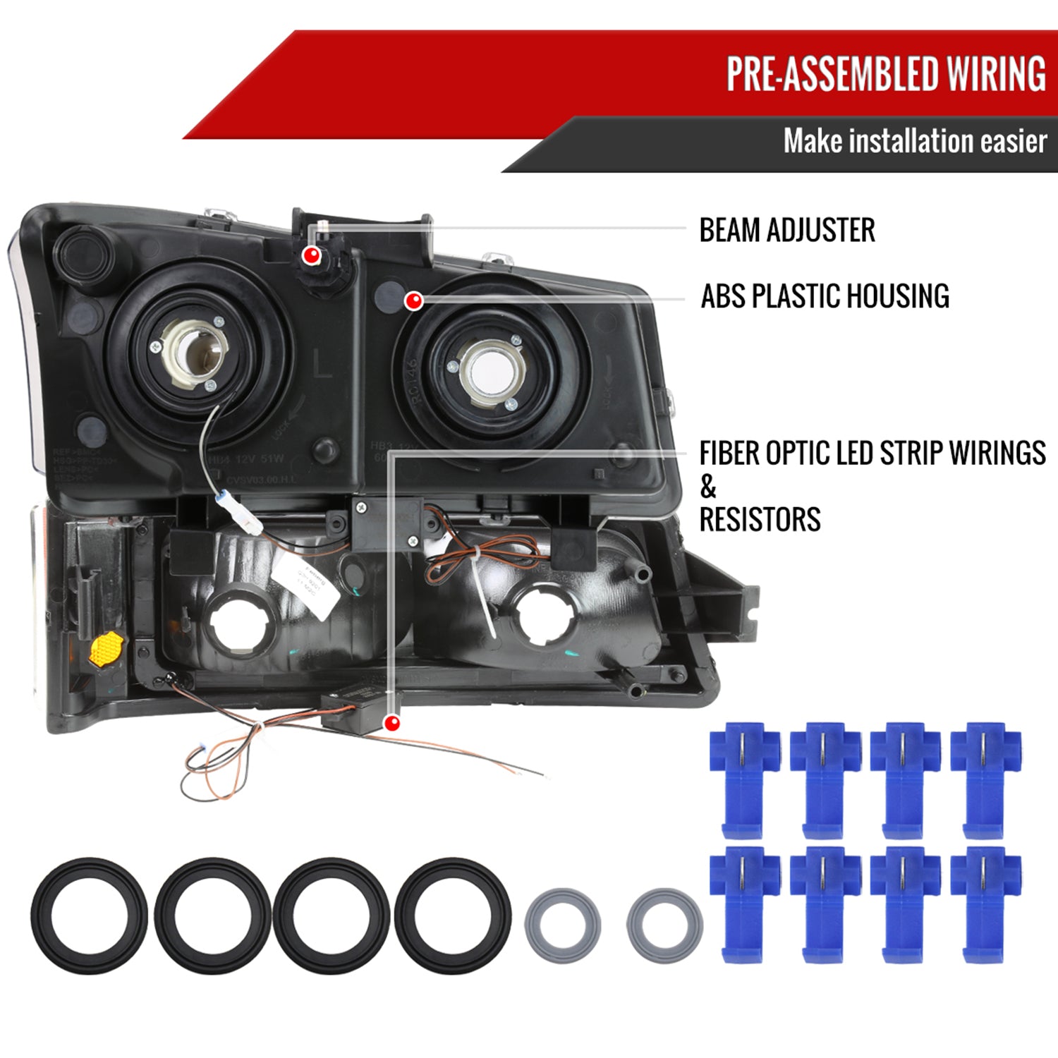 2003-2007 Chevy Silverado /2002-2006 Avalanche LED Bar Factory Headlights Black