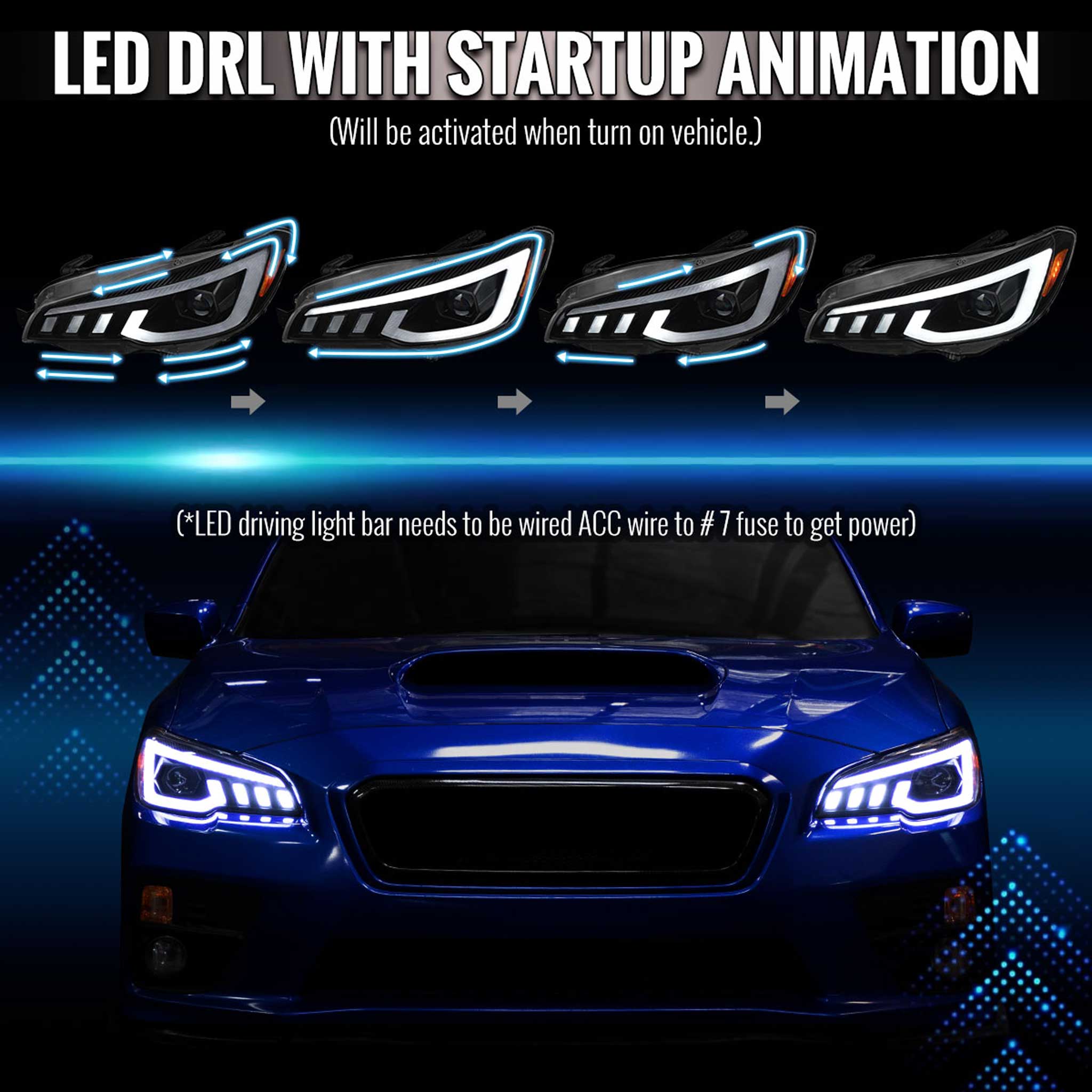 For Subaru Impreza WRX STI 2015-2021 Projector Headlights Sequential LED Switchback DRL Black Housing Clear Lens
