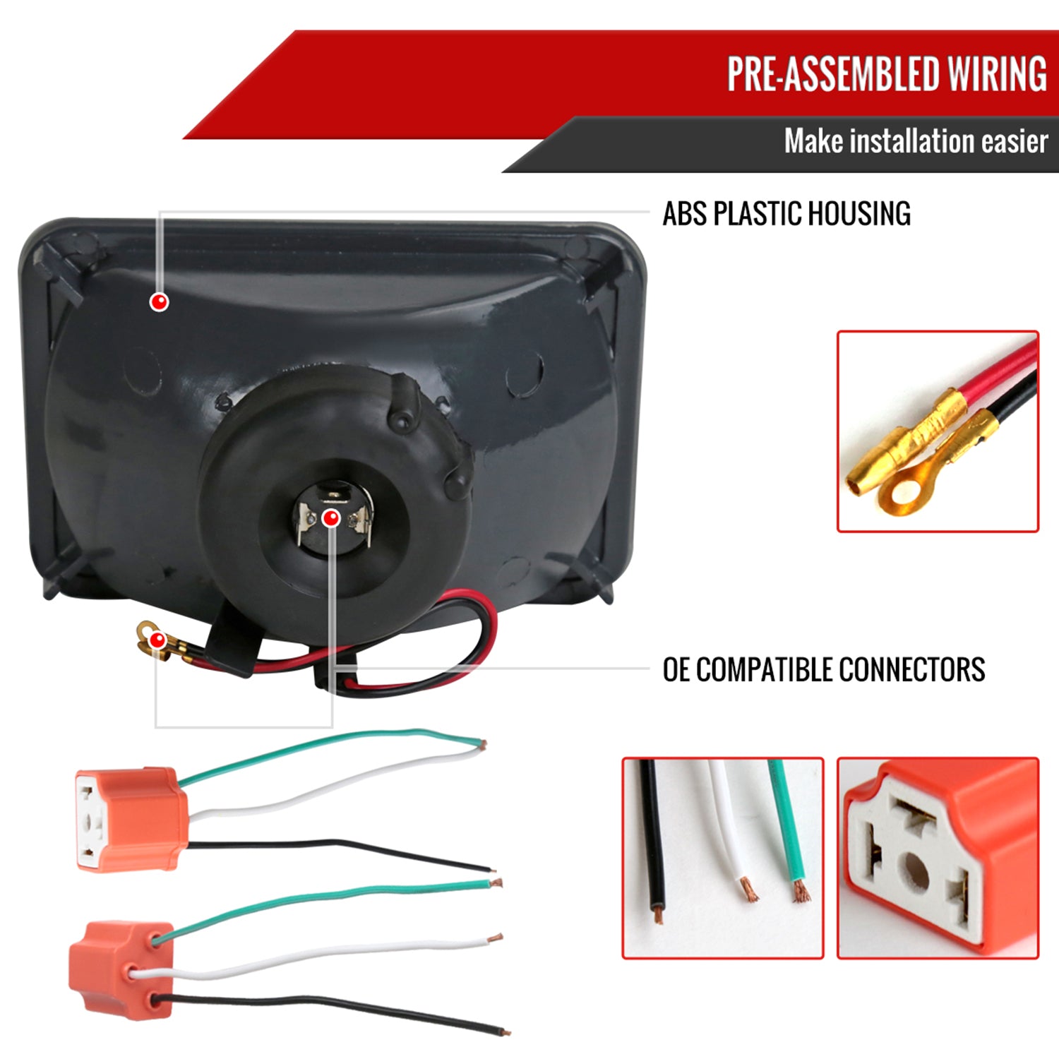 Universal 4"x6" H4 Crystal Headlights Chrome Housing/Glass Lens