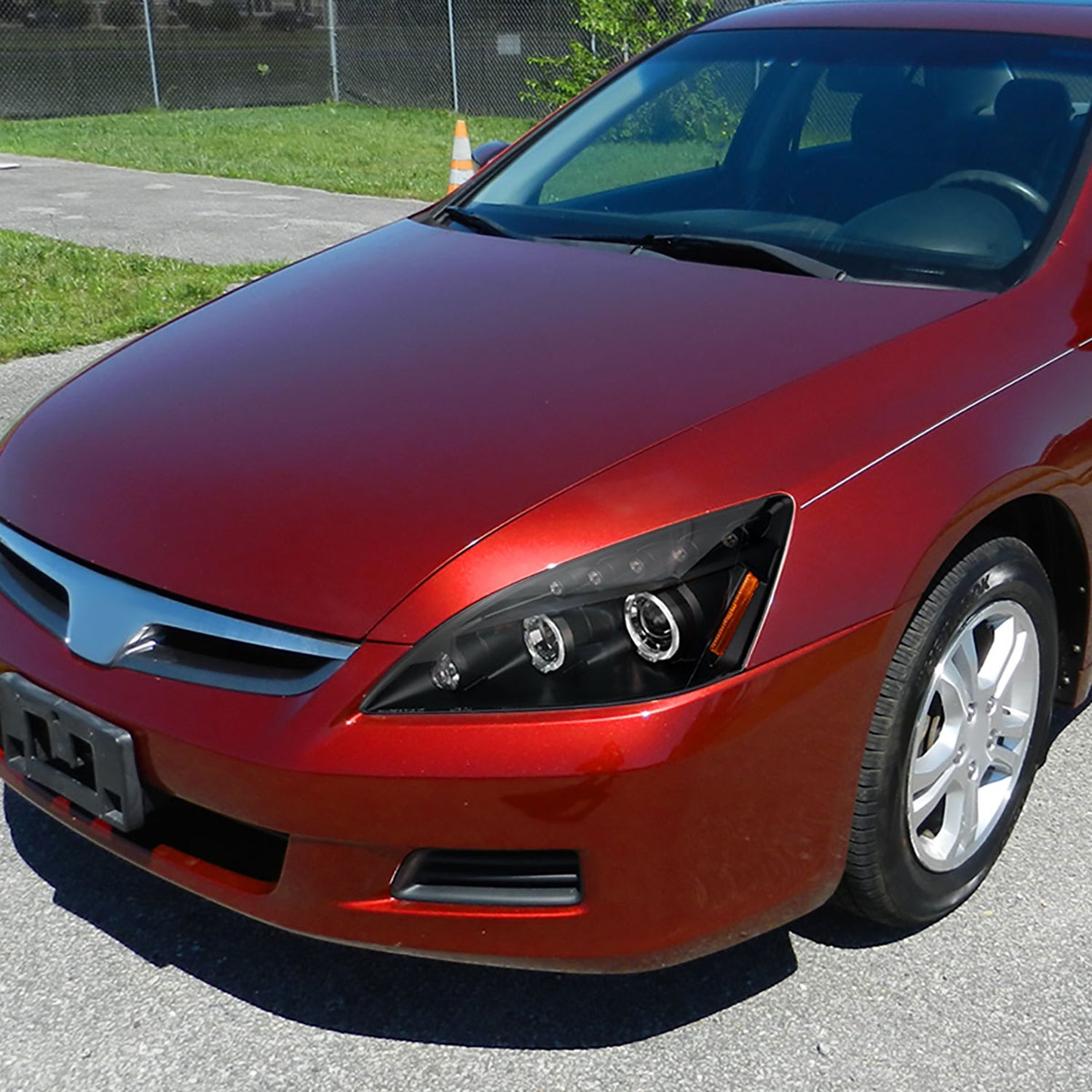 2003-2007 Honda Accord Dual Halo Projector Headlights Matte Black/Clear Lens