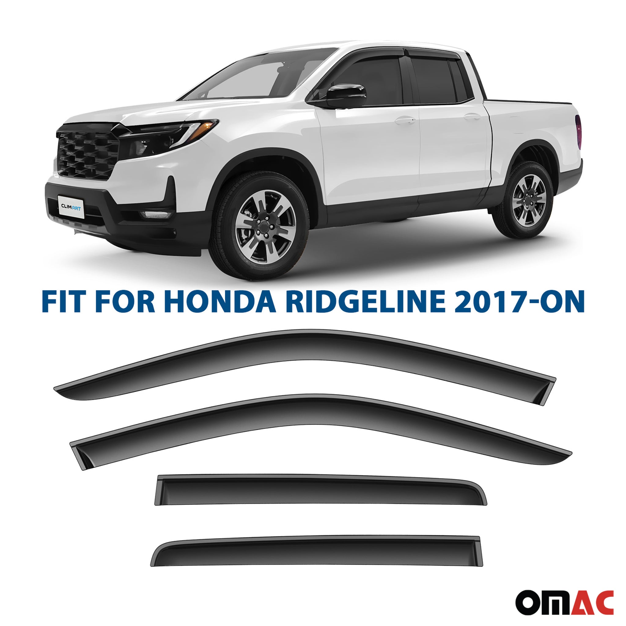 Clim Art Wind Deflectors for Honda Ridgeline 2017-2025 Shatterproof Smoke 4 Pcs