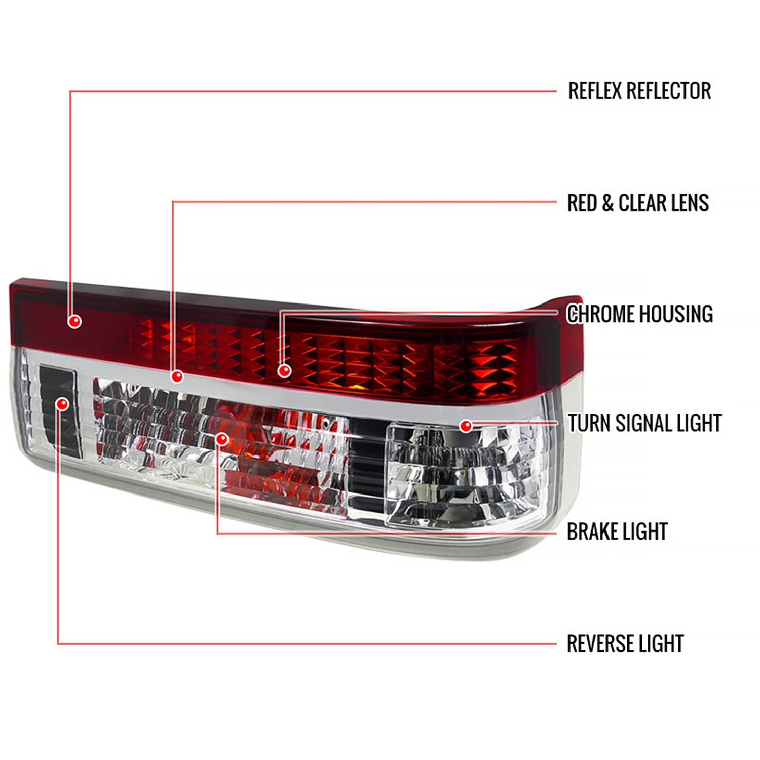 1983-1987 Toyota Corolla AE86 Hatchback Tail Lights Chrome/Red Clear Lens