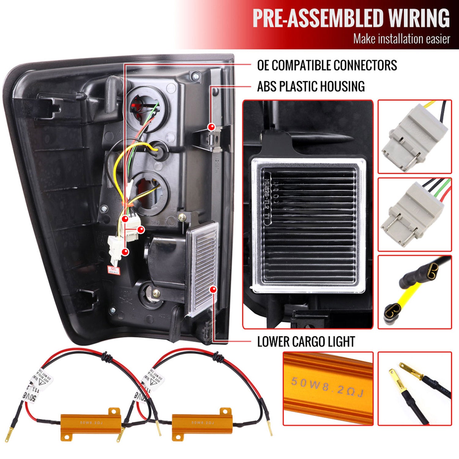 2004-2015 Nissan Titan LED Tail Lights with Red LED Tube Jet Black/Clear Lens