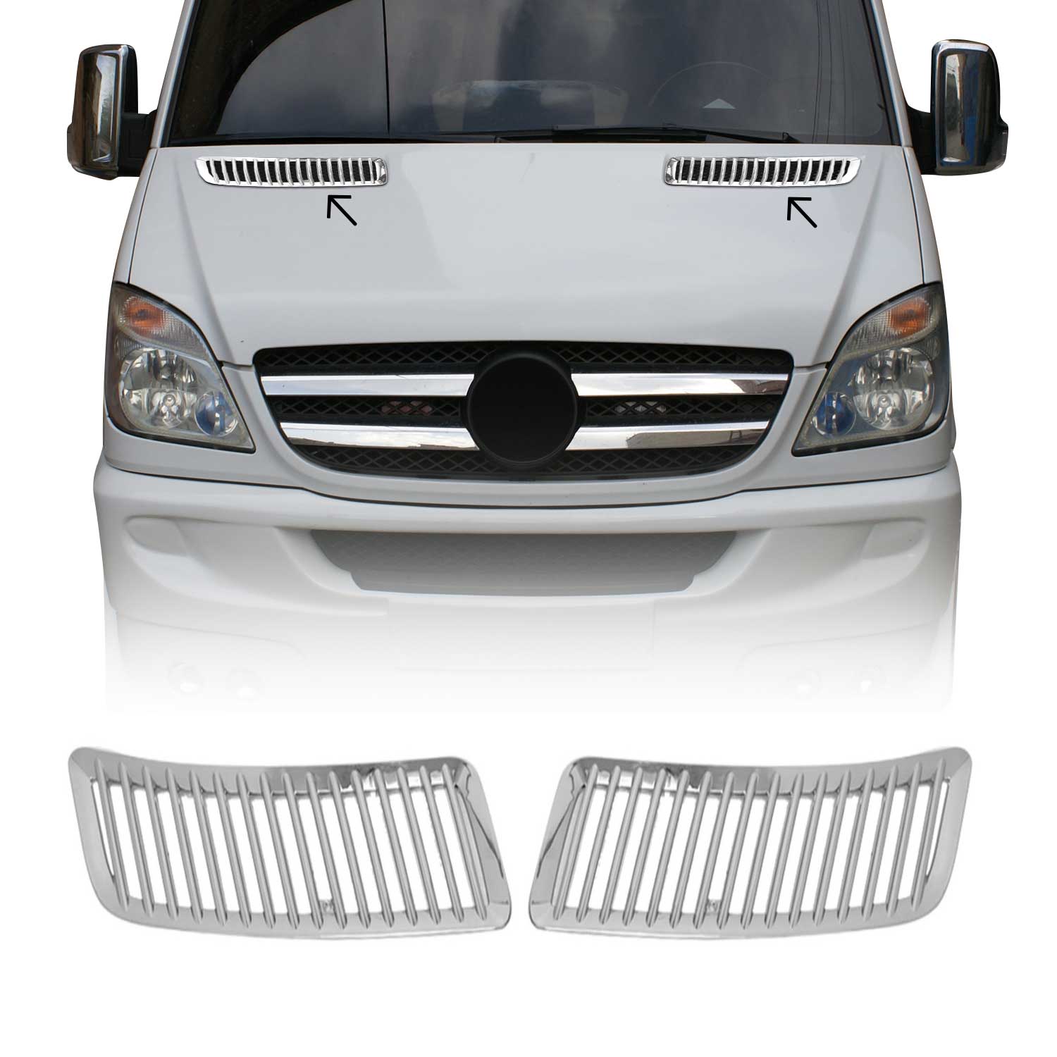 2006-2018 Mercedes Sprinter W906 Front Bumper Grill Trim Molding Silver 2Pcs