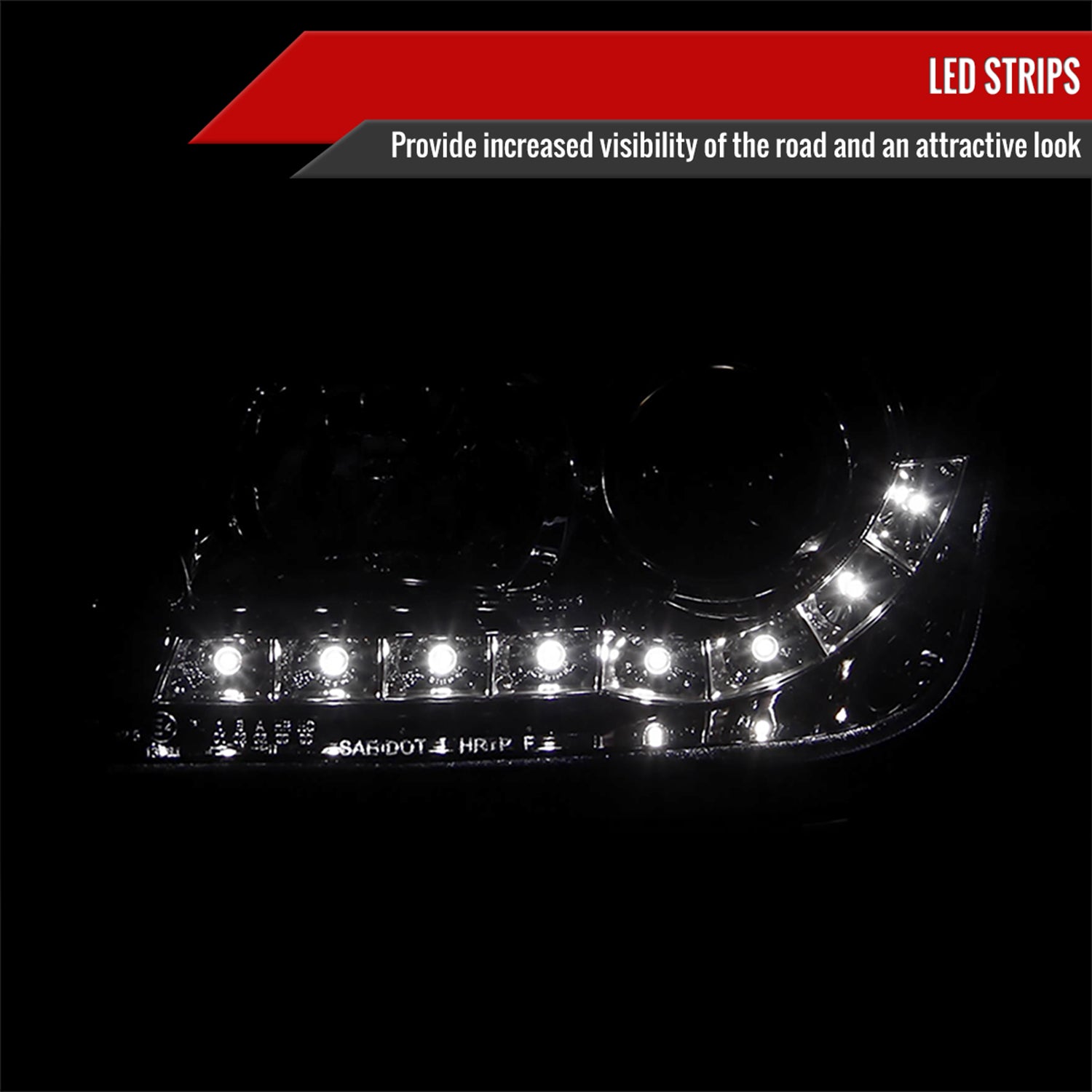 1999-2004 VW Jetta/Bora Projector Headlights R8 LED Light Black/Smoke Lens