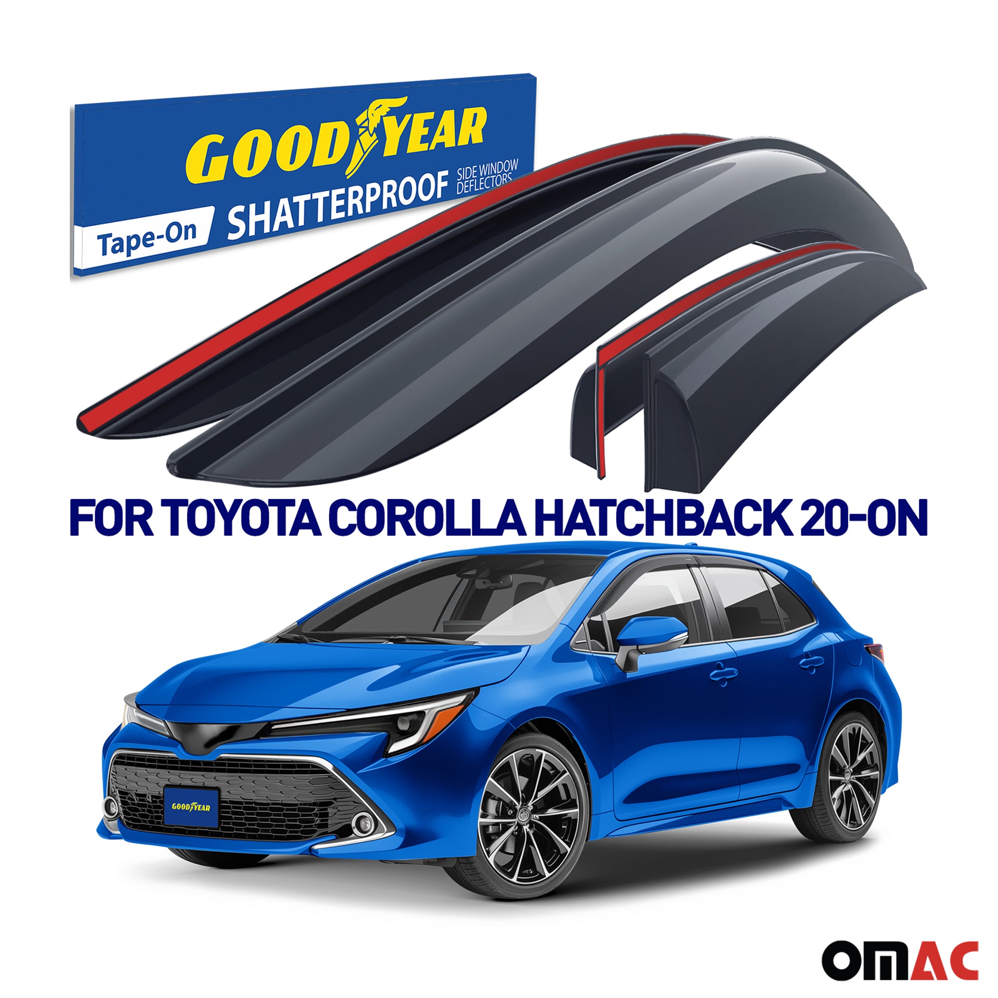 Goodyear Wind Deflectors for Toyota Corolla 2019-2025 Hatchback Tape-On Smoke 4x