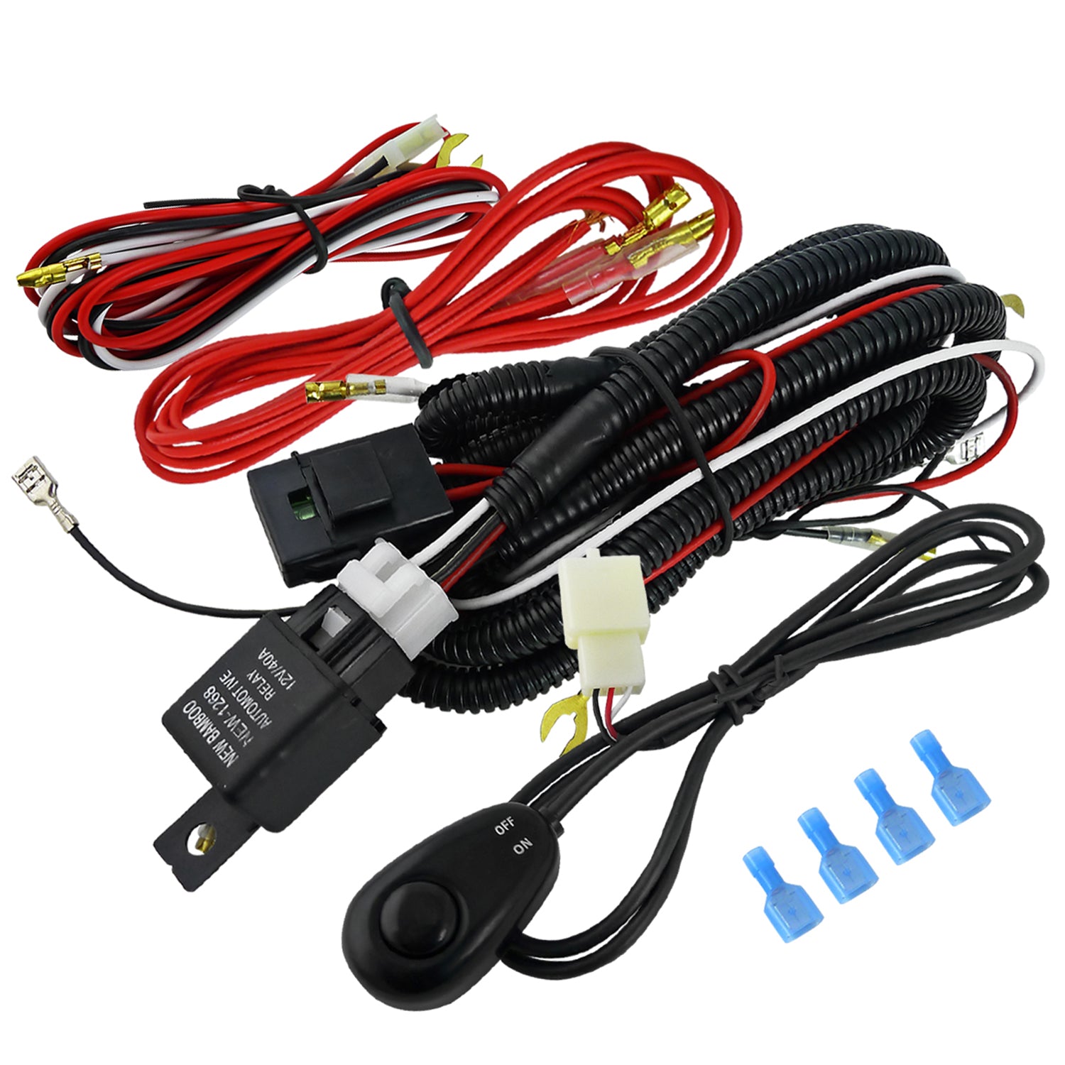 Universal 16Gauge Off Road LED Work Lights Wiring Kit Dual Relay & On/Off Switch