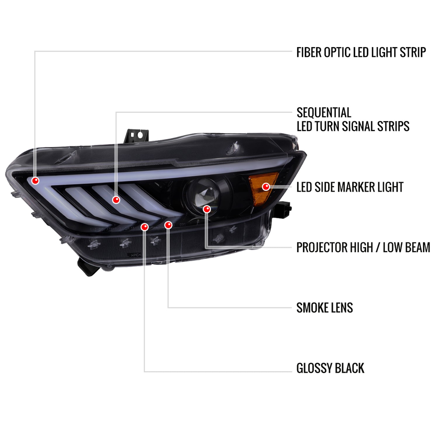 2015-2017 Ford Mustang HID-Type LED Turn Signal Projector Headlights Smoke