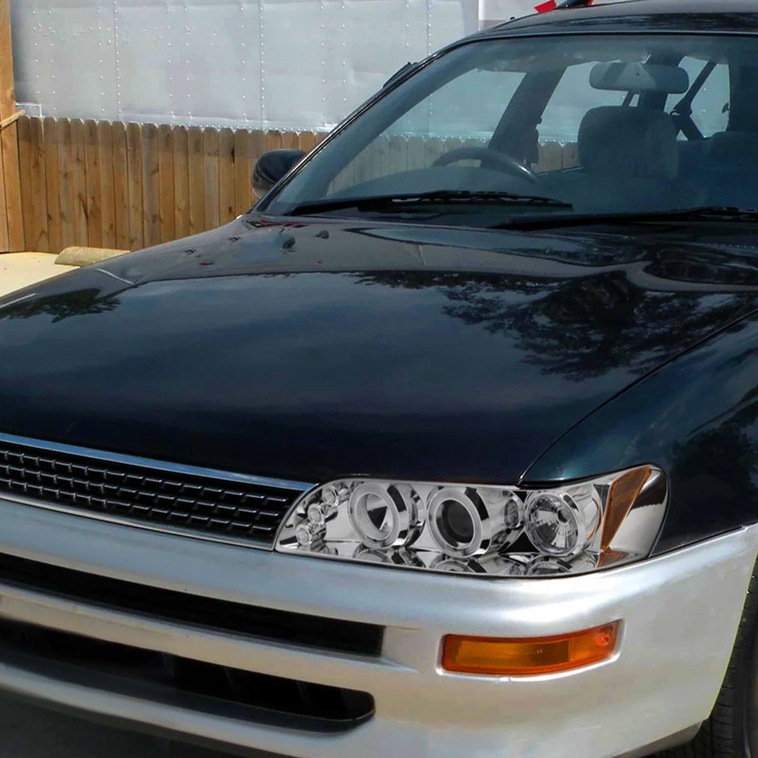 1993-1997 Toyota Corolla Dual Halo Projector Headlights Chrome/Clear Lens