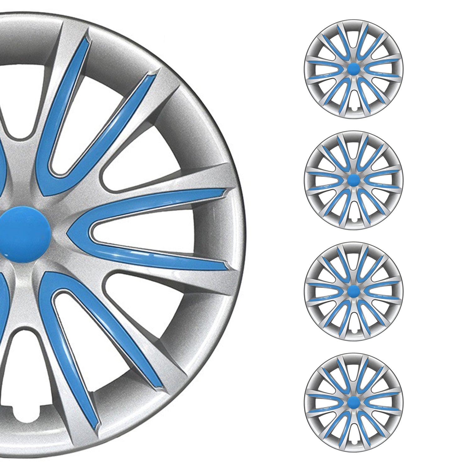 Bicolo Hub Caps Wheel Cover 15" Gray & Blue Full Set 4 pcs.