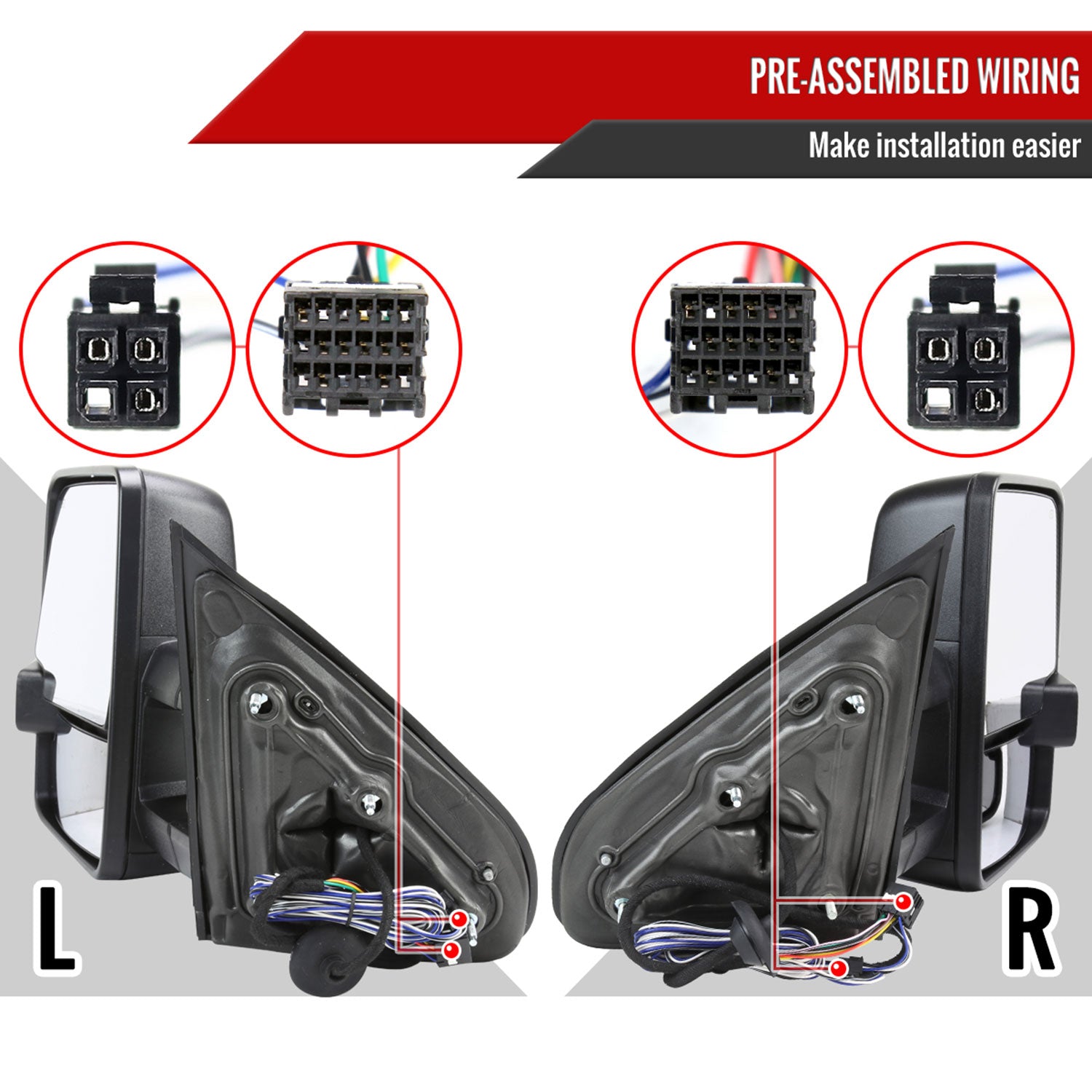 2014-2016 Chevy Silverado/GMC Sierra Heated ATS Manual Towing Mirrors &Amber