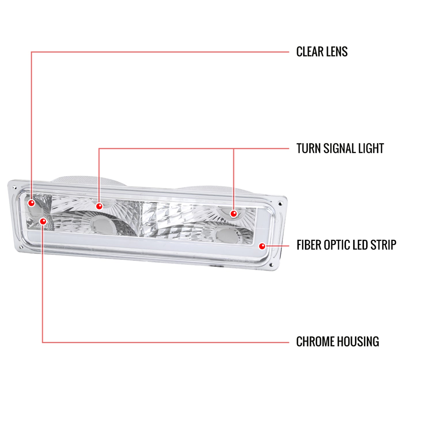 1988-1998 Chevy/GMC C10 C/K LED Strip Bumper Corner Signal Lights Chrome/Clear