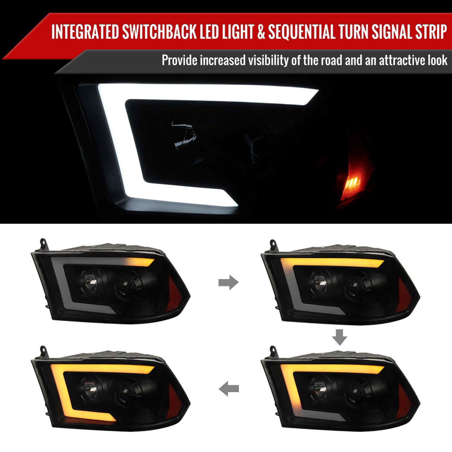 2009-2018 Dodge RAM 1500 / RAM 2500 3500 LED C-Bar Headlights Smoke