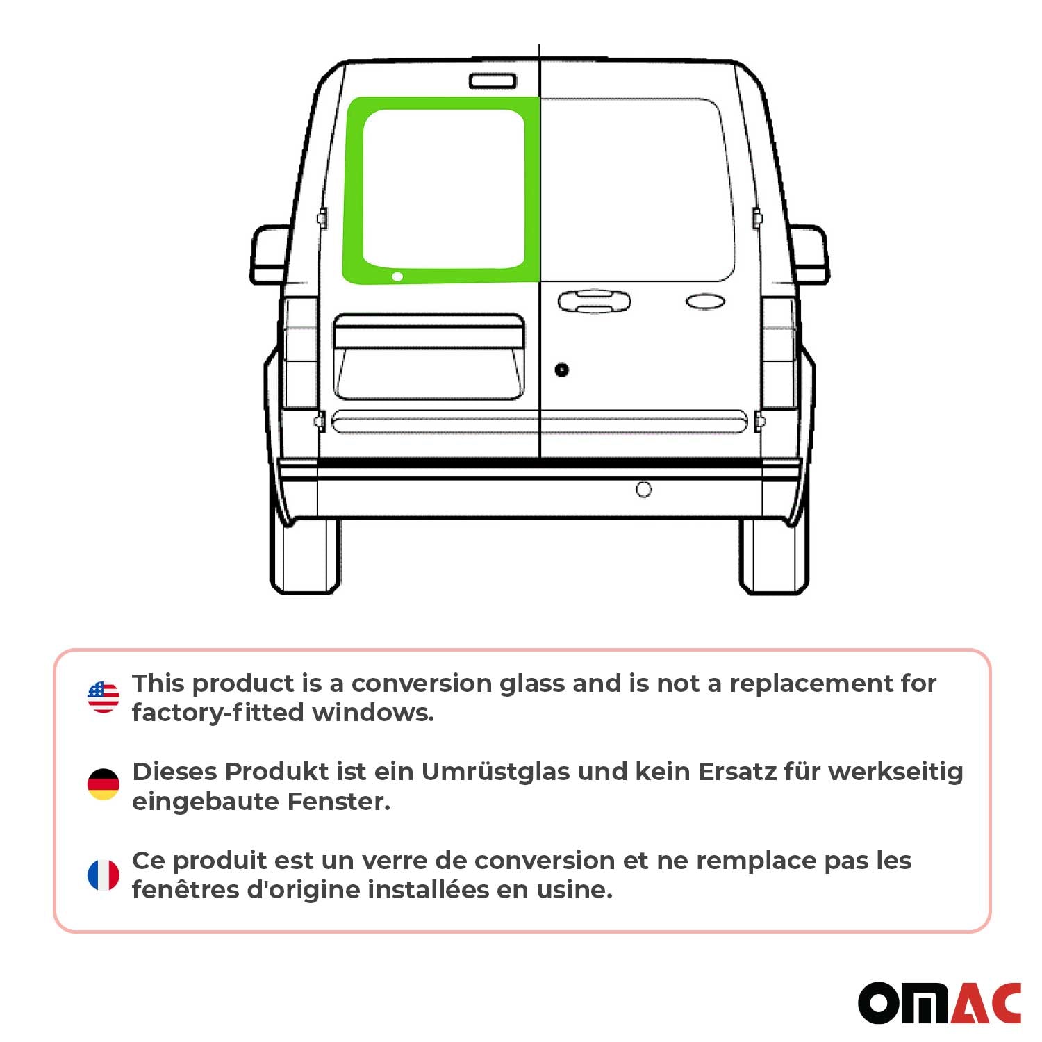 2010-2013 Ford Transit Connect Window Glass Right Side Rear L1 L2 Black