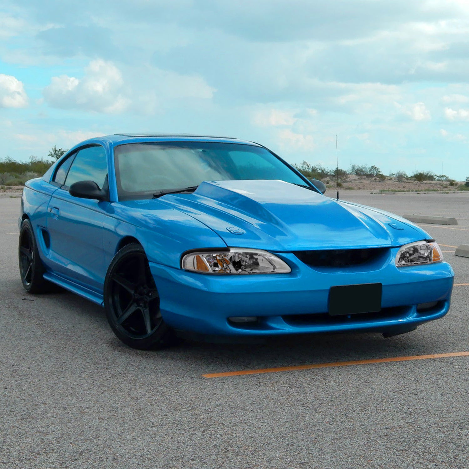 1994-1998 Ford Mustang 1PC Crystal Headlights w/Amber Reflectors Chrome/Clear