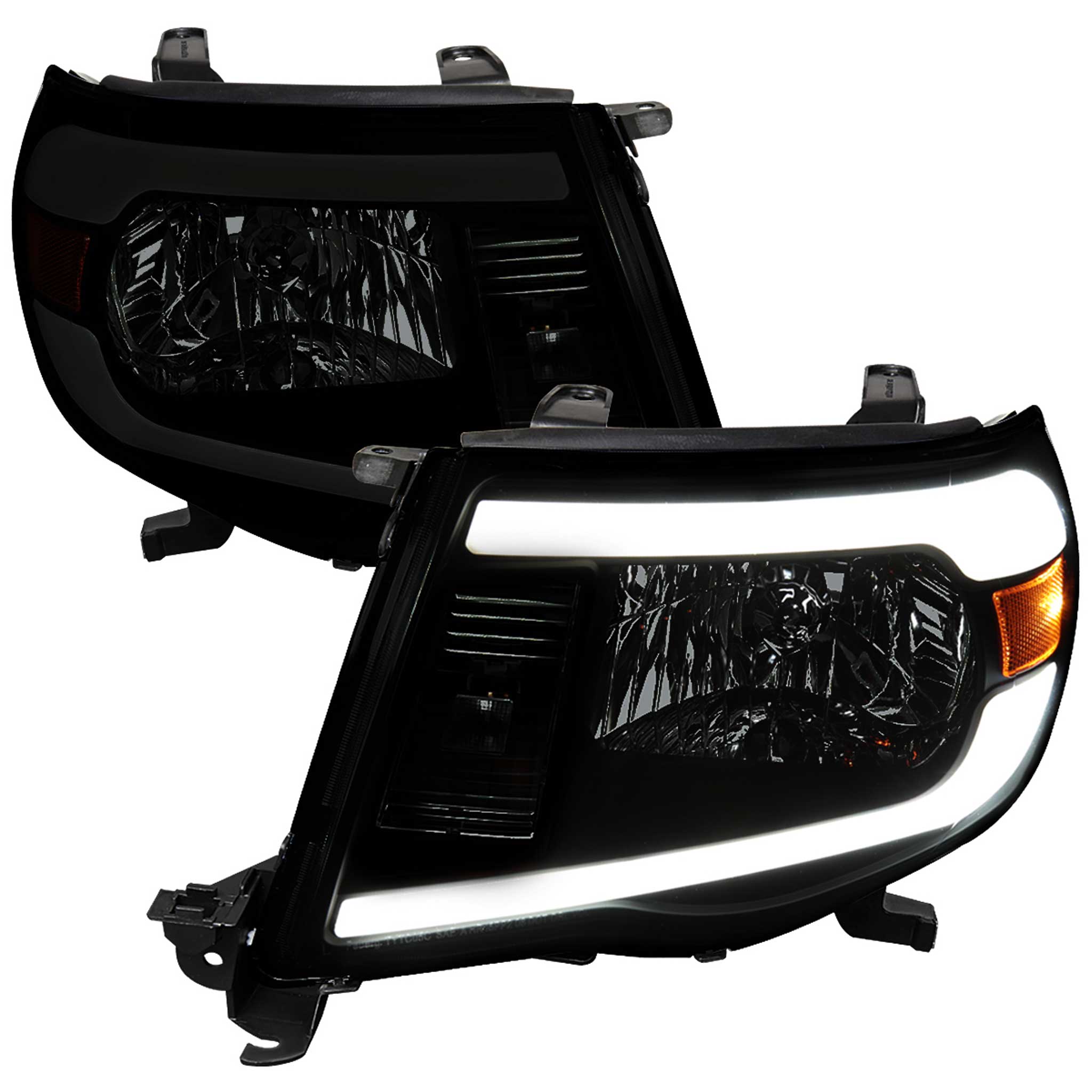 For Toyota Tacoma 2005-2011 LED Bar Factory Style Headlights Matte Black Housing Smoked Lens