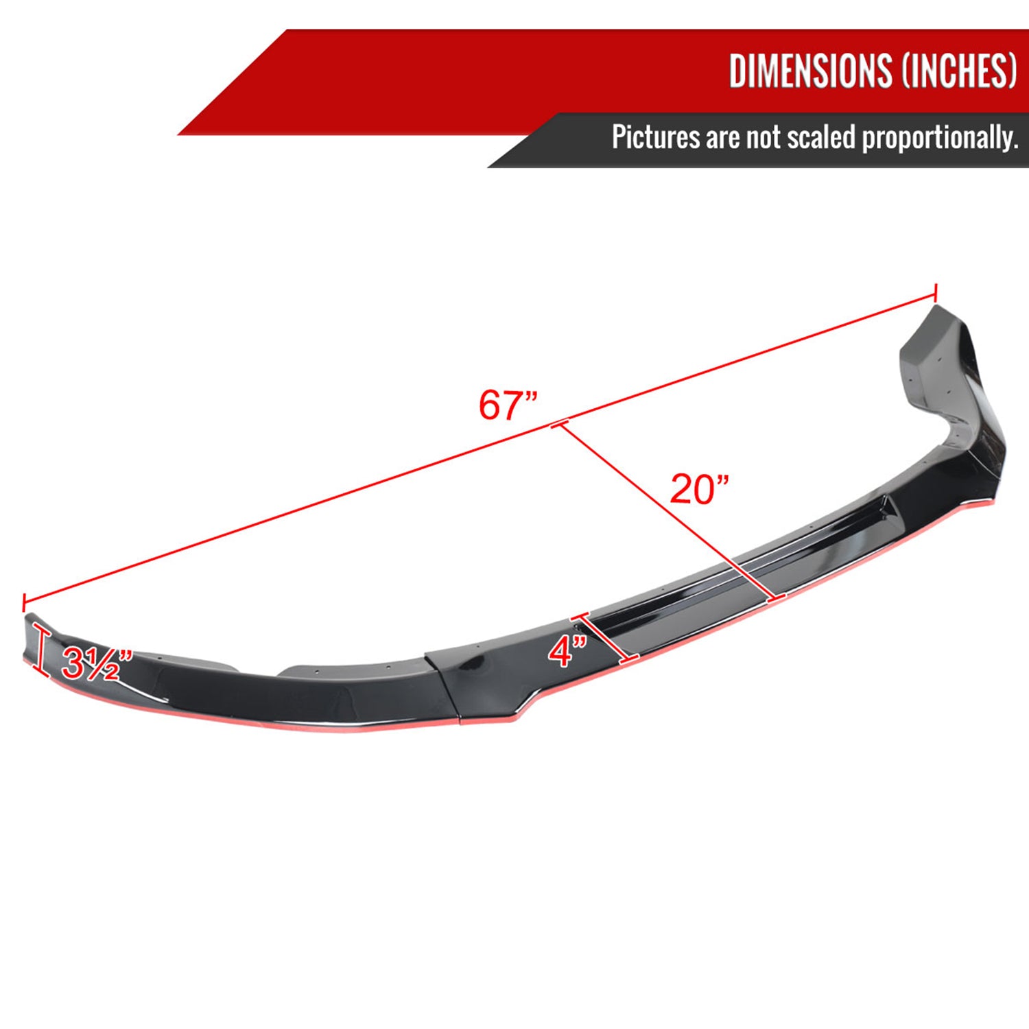 2009-2012 Nissan 370Z Glossy Black/Red Trim 3PC Front Bumper Lip Splitter Kit