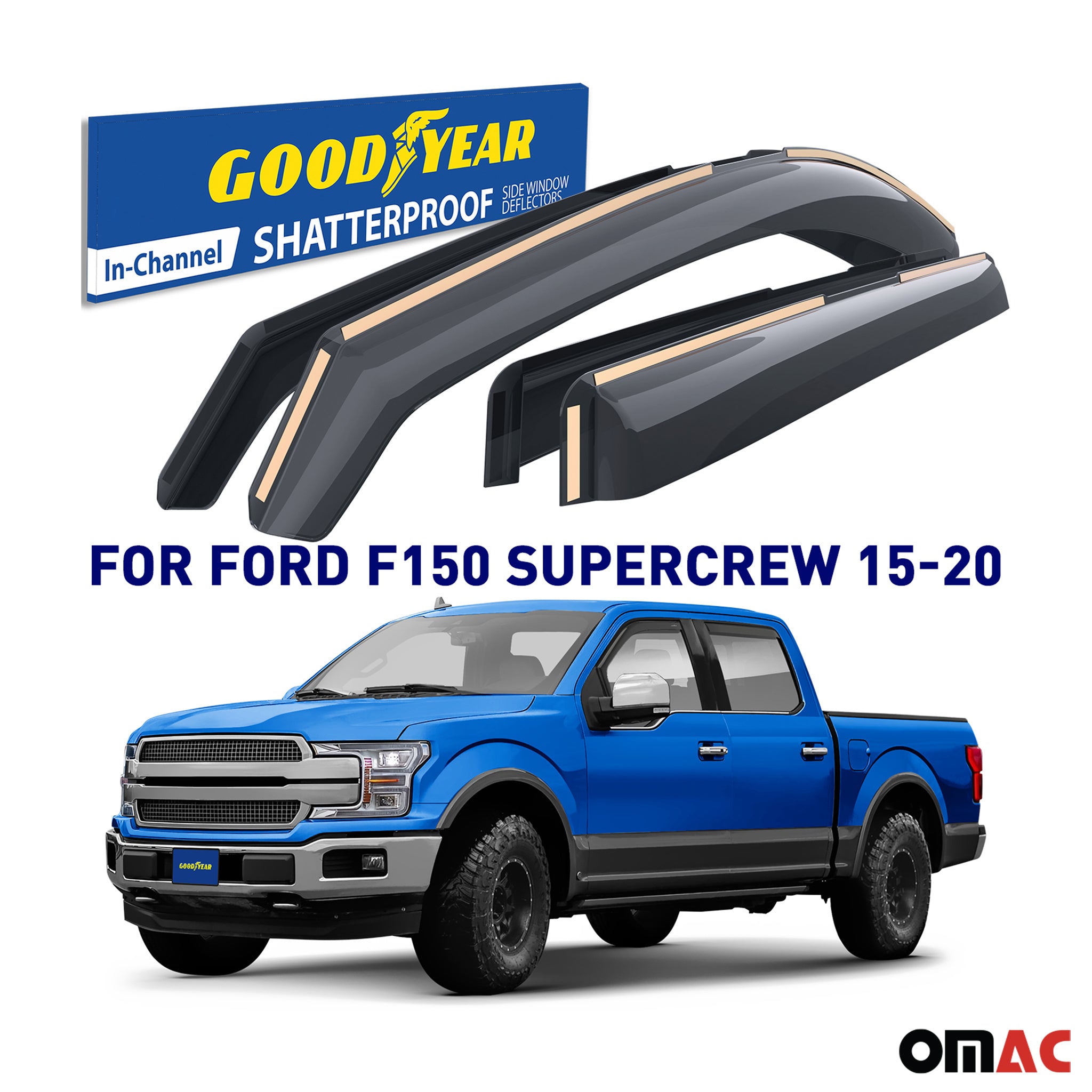 Goodyear Wind Deflector for Ford F250 F350 F450 SuperDuty 2017-2022 Crew Cab 4x