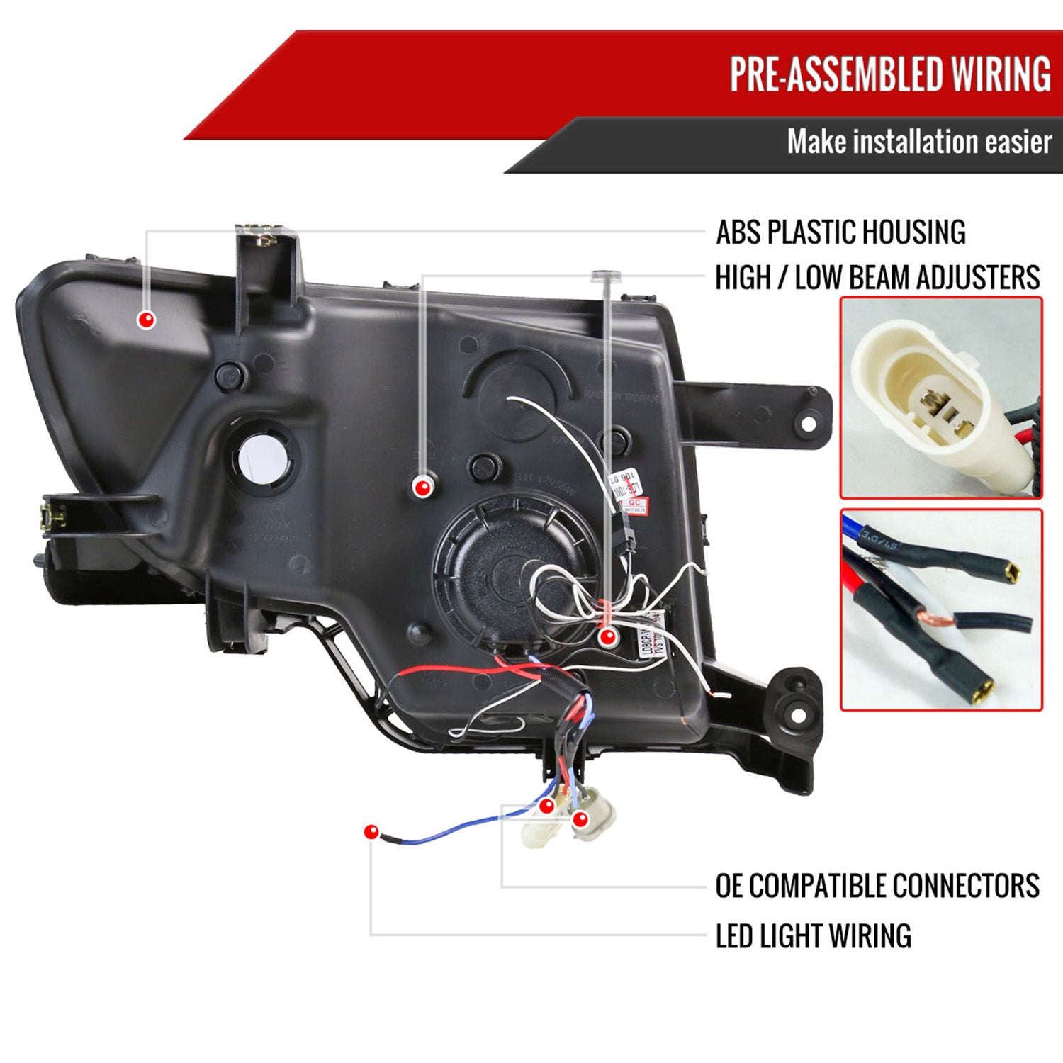 2007-2010 Ford Edge Halo Projector Headlights LED Light Strip Matt Black/Clear