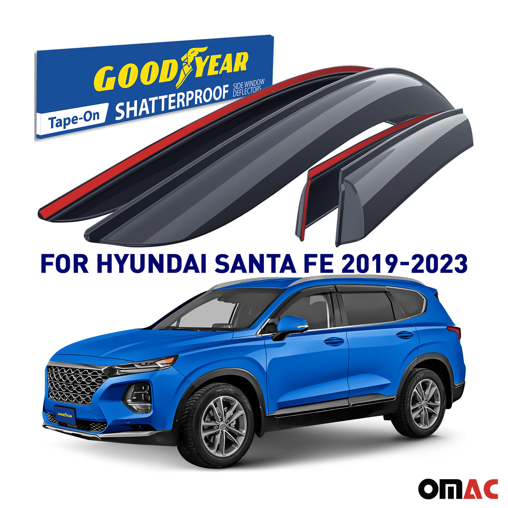 Goodyear Wind Deflectors for Hyundai Santa Fe 2019-2023 Tape-On Premium Smoke 6x