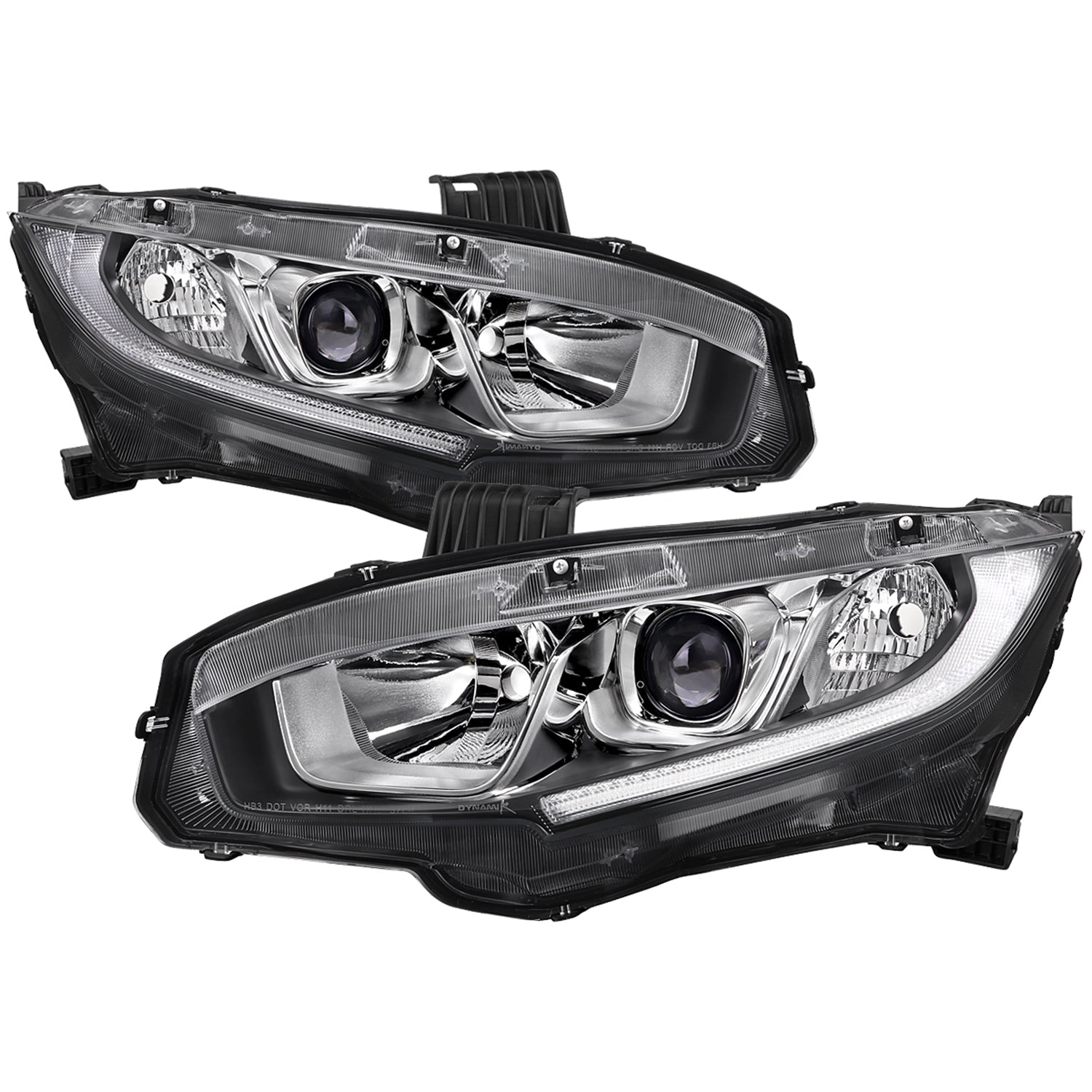 2016-2021 Honda Civic LED Strip Factory Projector Headlights Chrome/Clear