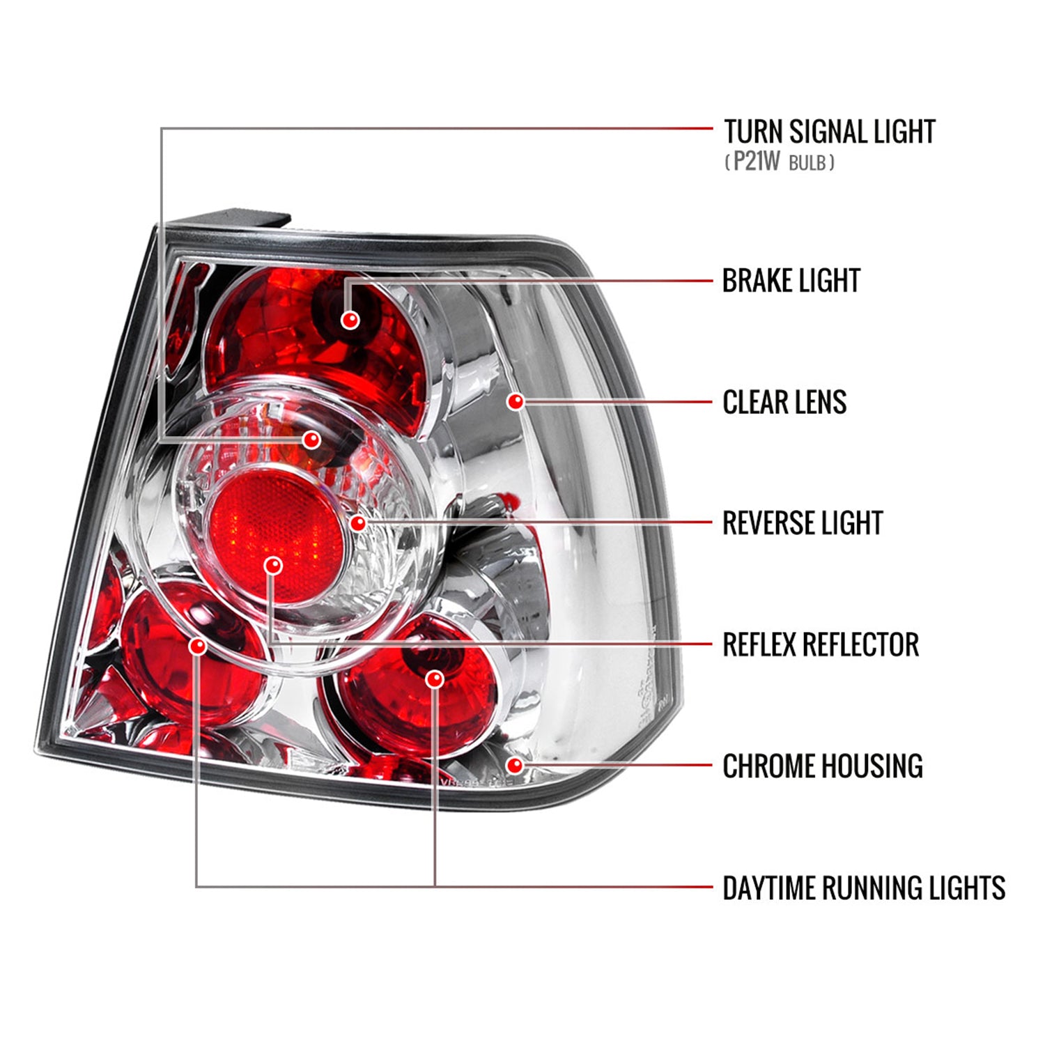1999-2005 VW Jetta/Bora Mk4 Sedan Tail Lights Chrome/Clear Lens