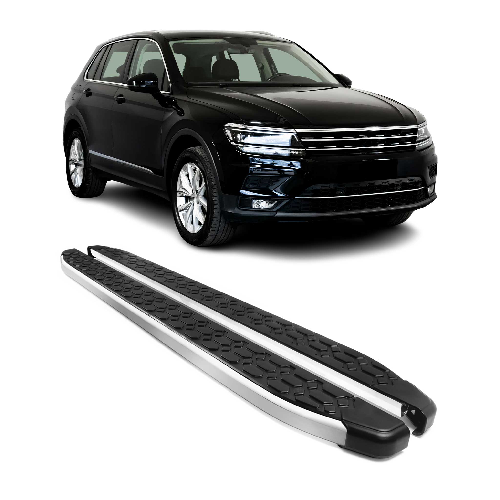 2018-2024 VW Tiguan Running Boards Side Steps Silver & Black
