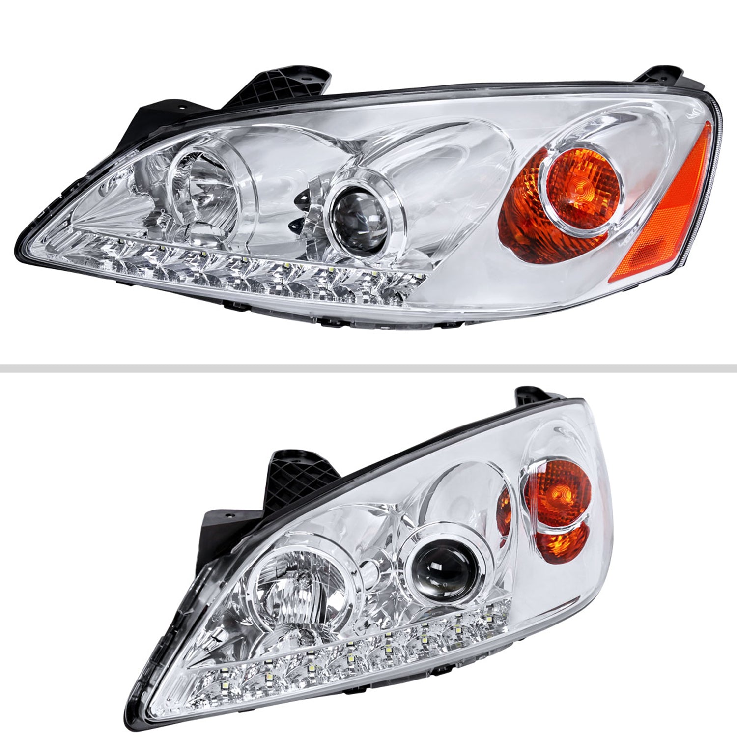 2005-2010 Pontiac G6 Projector Headlights w/ LED Light Strip Chrome/Clear Lens