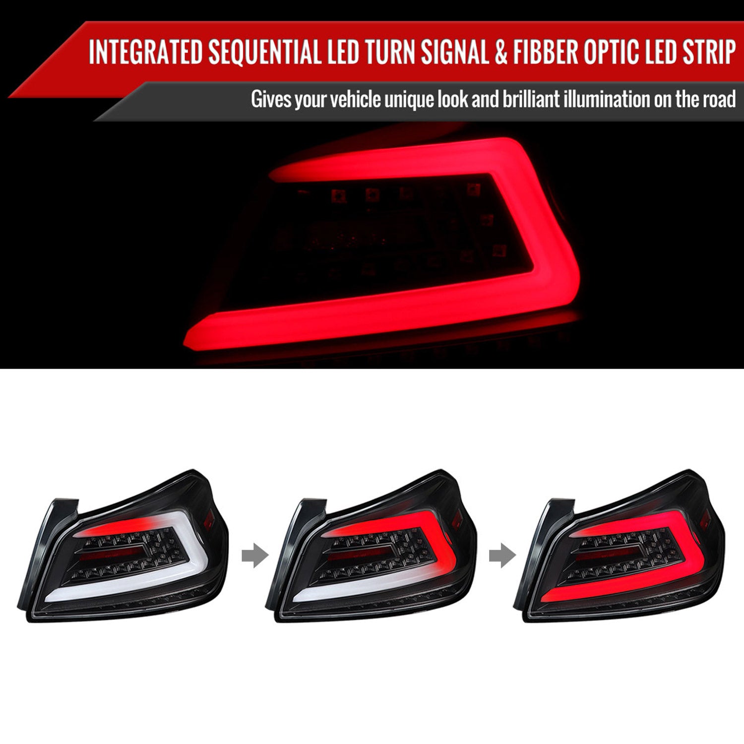 2015-2021 Subaru WRX Sequential White Bar LED Tail Lights Matte Black/Clear