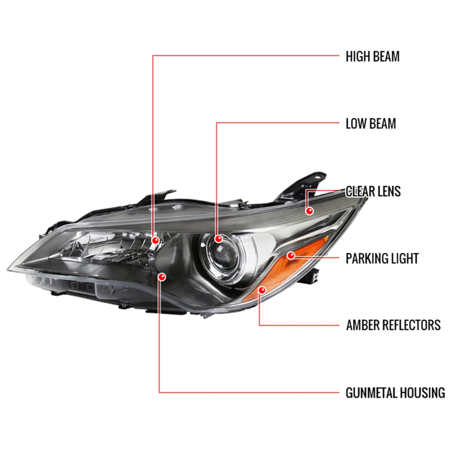 2015-2017 Toyota Camry Projector Headlights Amber Reflectors Gunmetal Housing