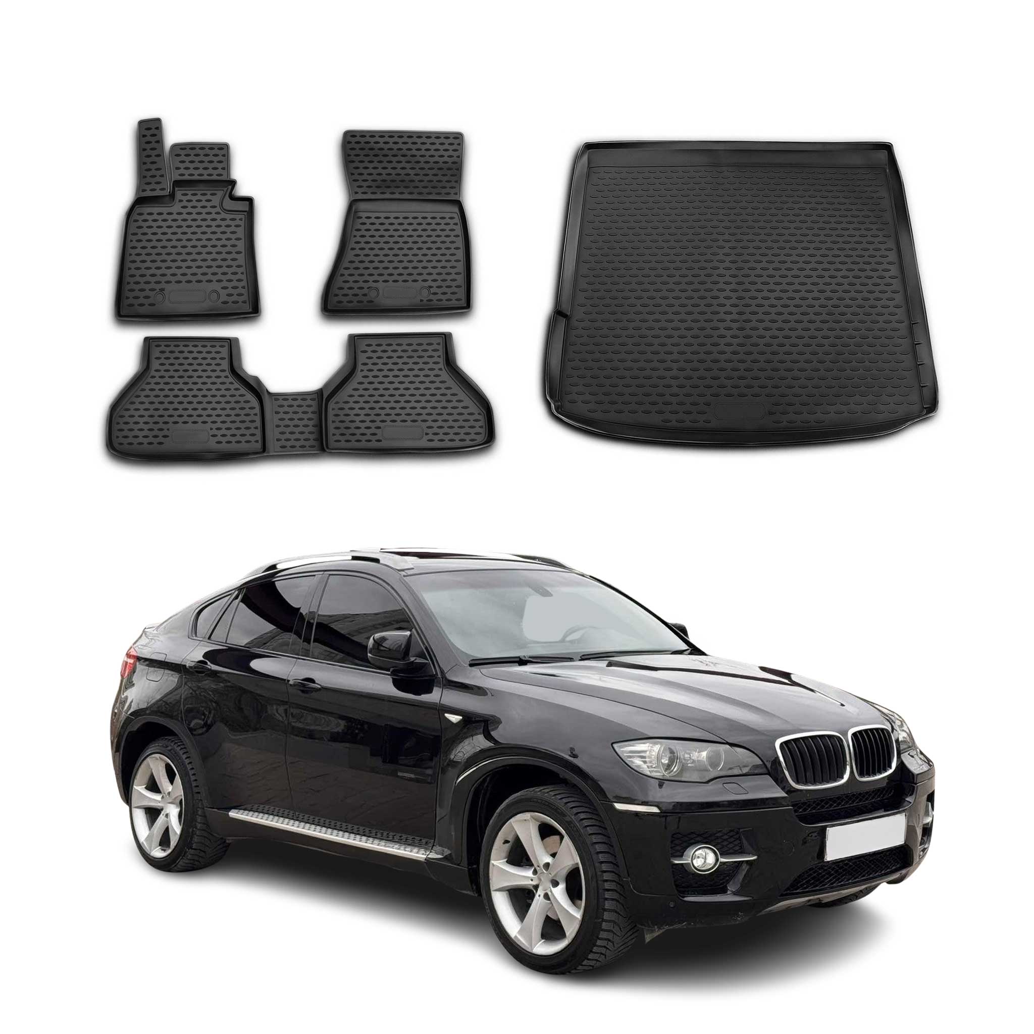2008-2014 BMW X6 E71 & E72 Floor Mats & Cargo Liner Full Set All Weather Black