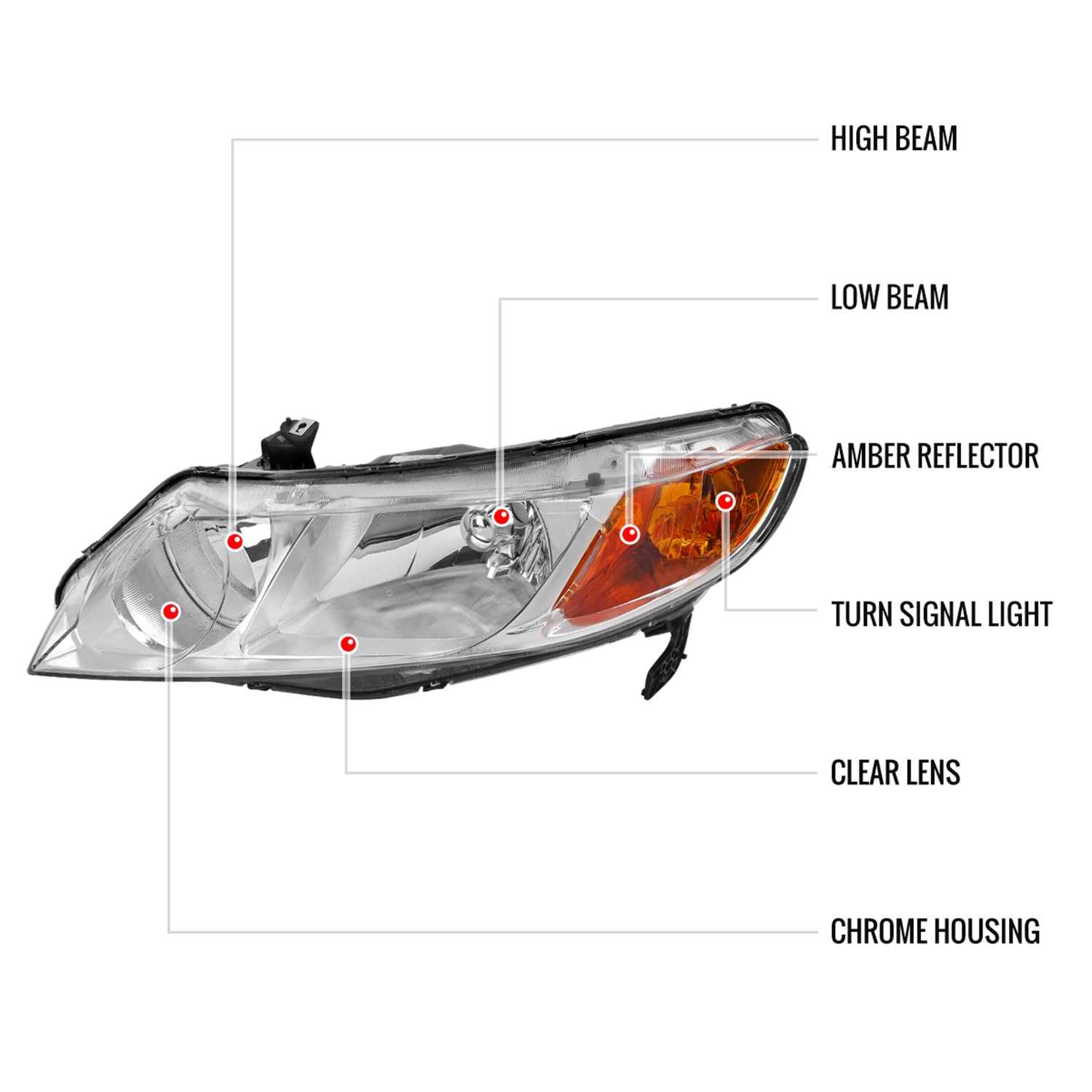 2006-2011 Honda Civic Sedan Factory Style Headlights Chrome/Clear Lens
