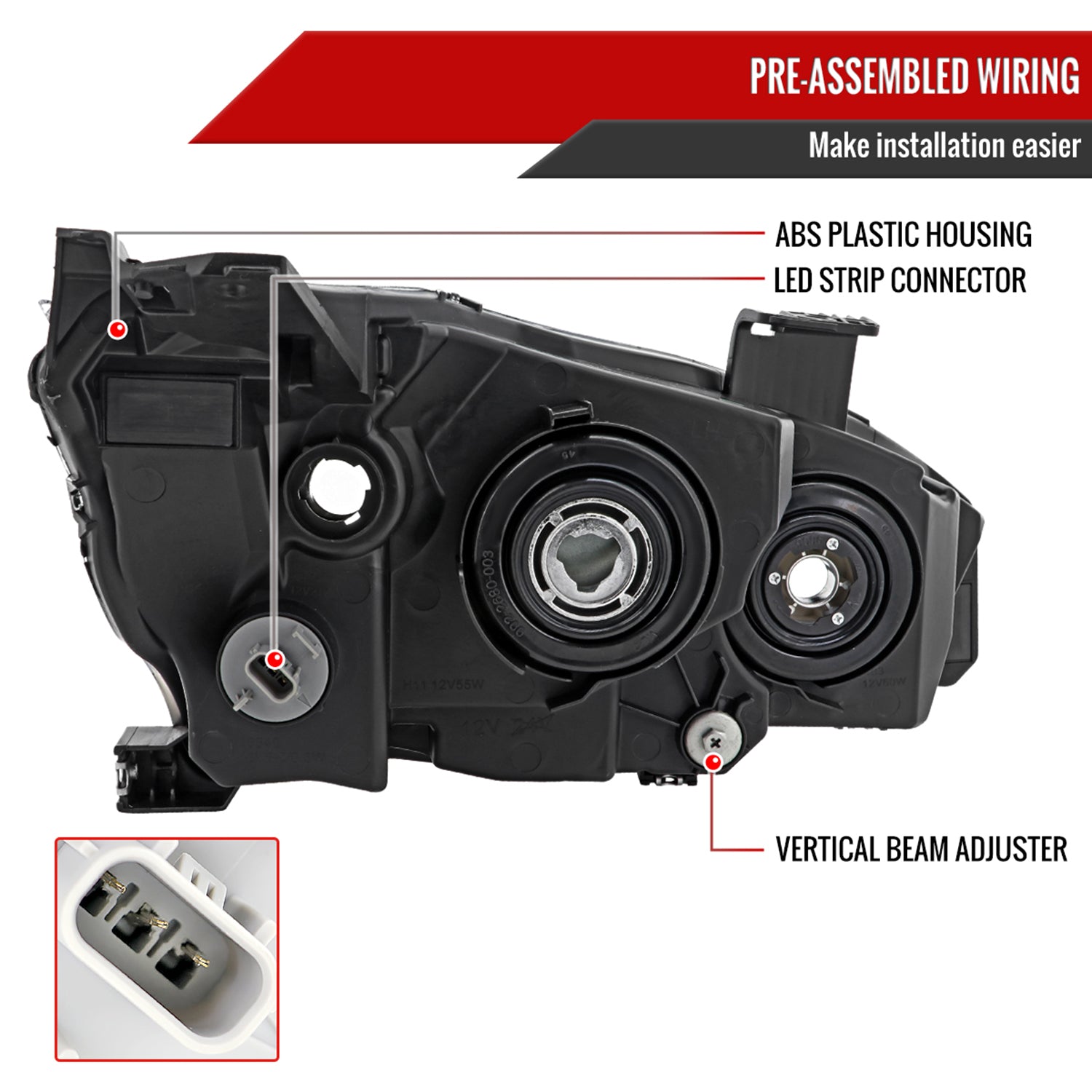 2016-2021 Honda Civic LED Strip Factory Projector Headlights Matt Black/Clear