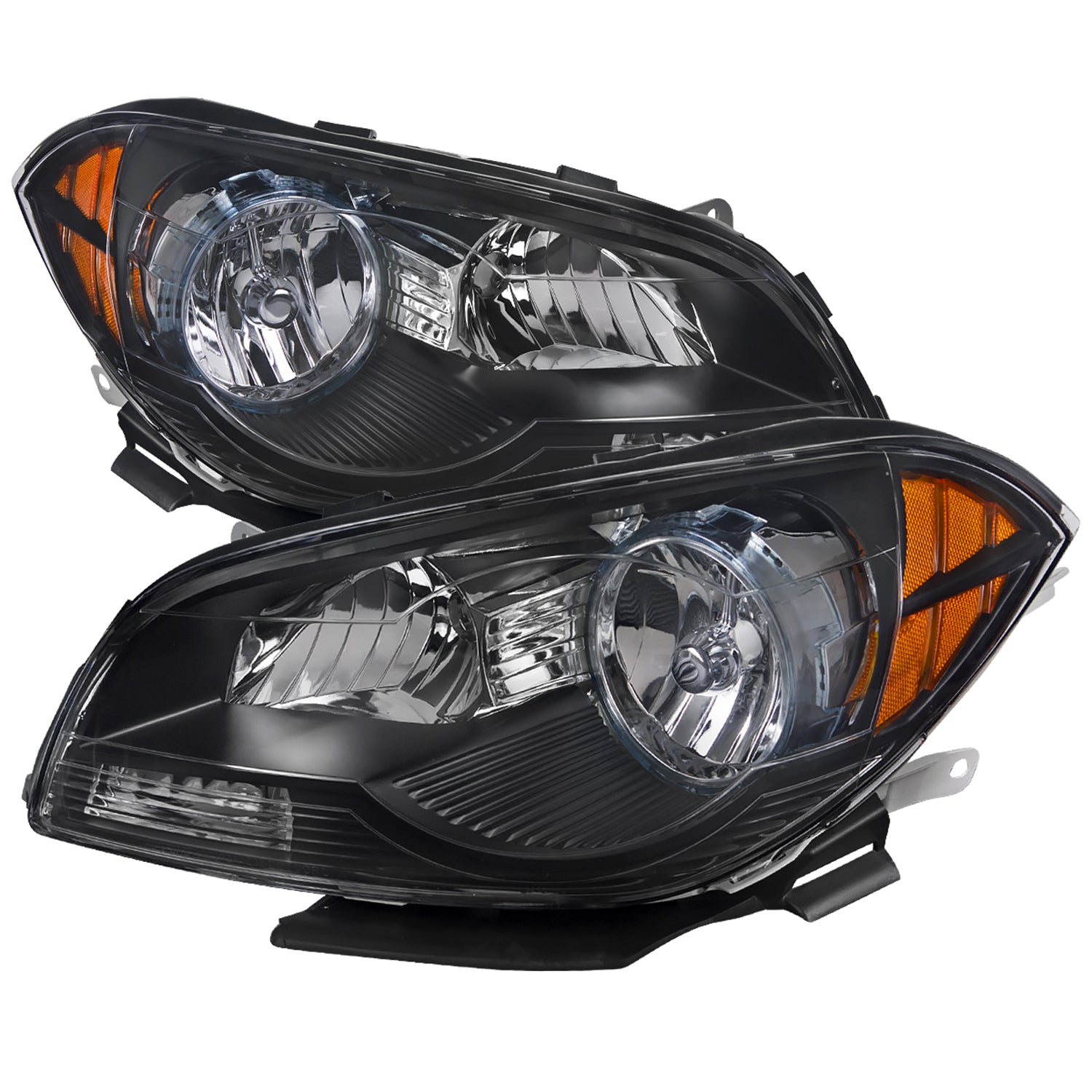 2008-2012 Chevy Malibu LS/LT/LTZ Crystal Headlights Amber Reflectors Black