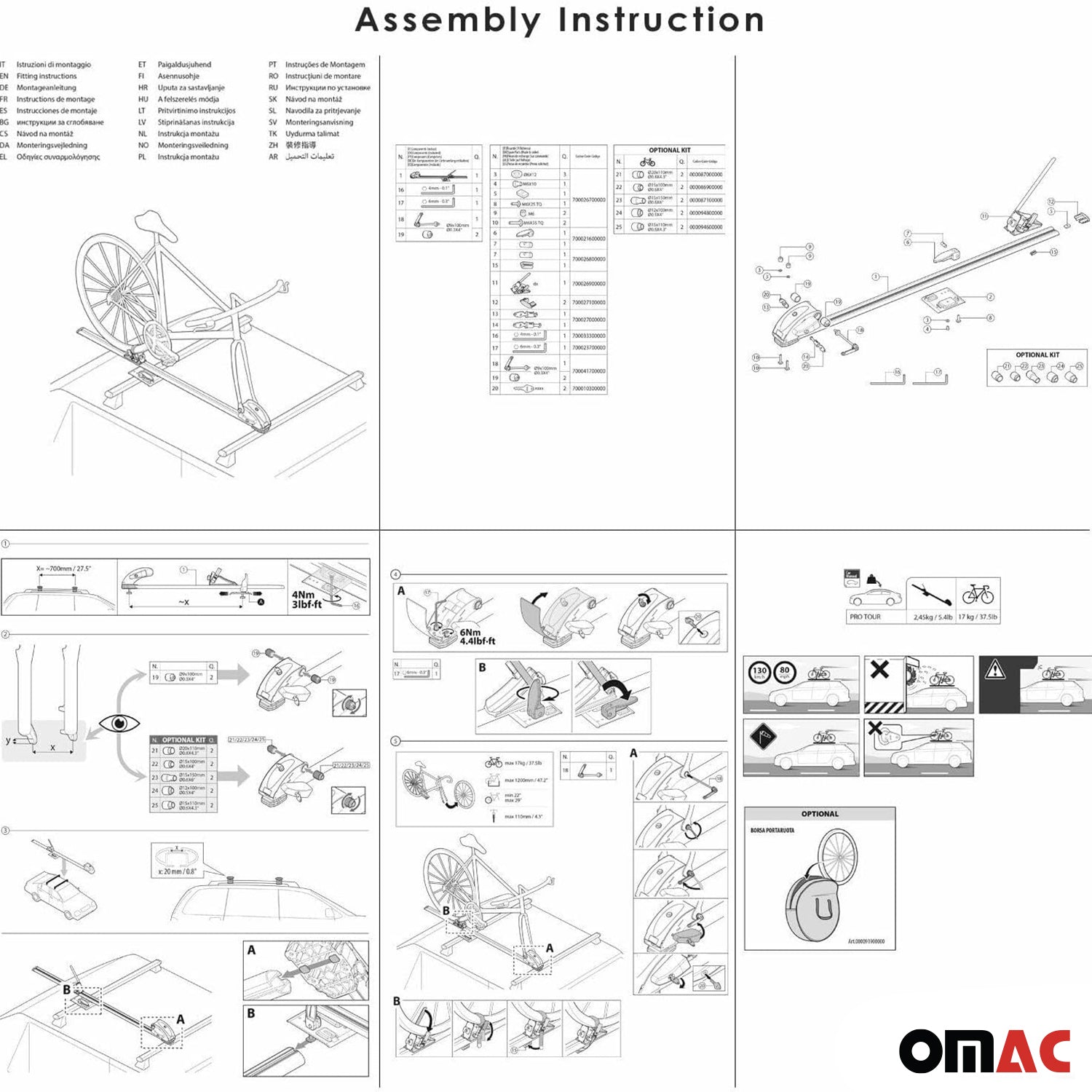 Roof Bicycle Rack Bike Carrier Alu Upright with Optional 0,5x4 Inch Fork Kit