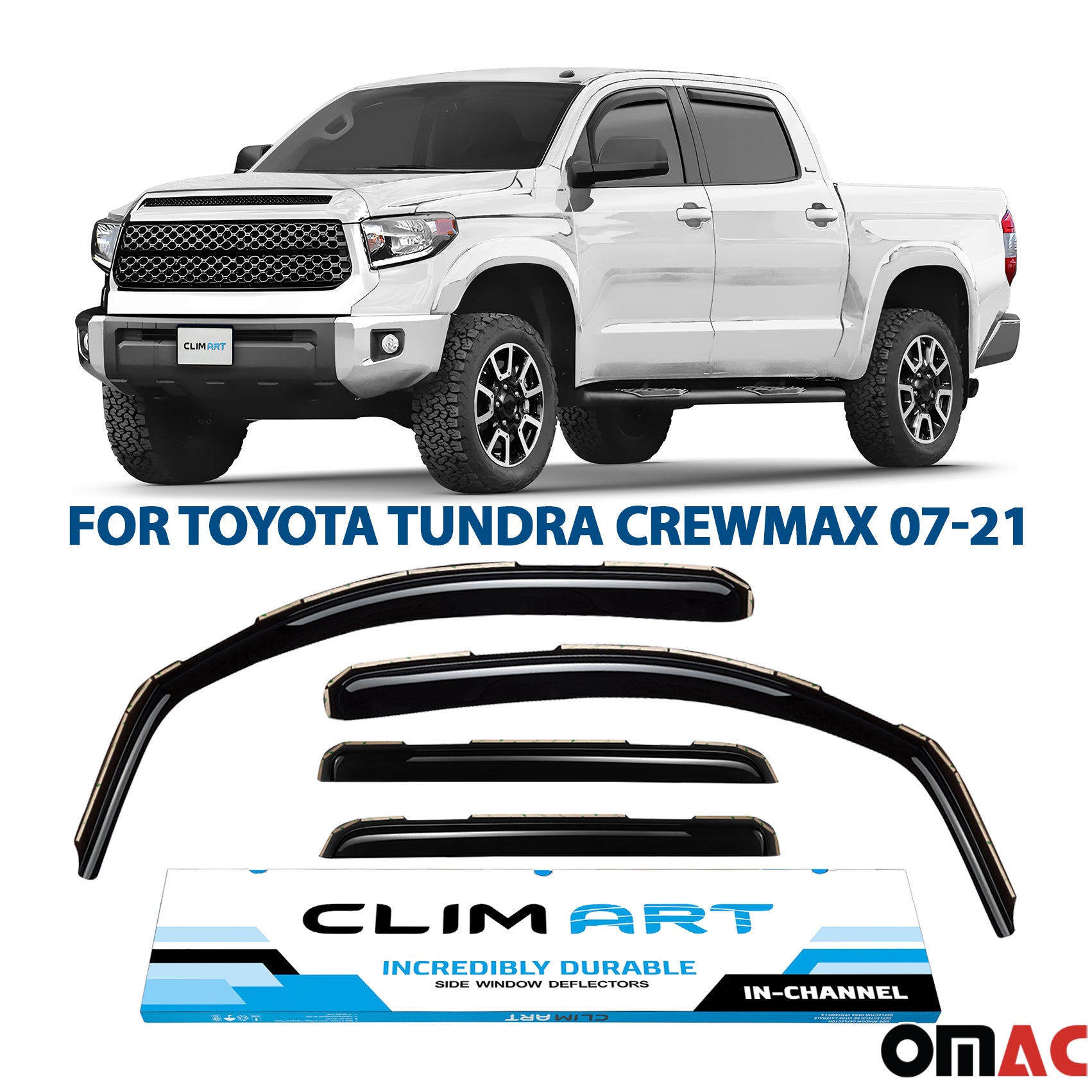 Clim Art Wind Deflectors for Toyota Tundra 2007-2021 CrewMax Shatterproof 4 Pcs