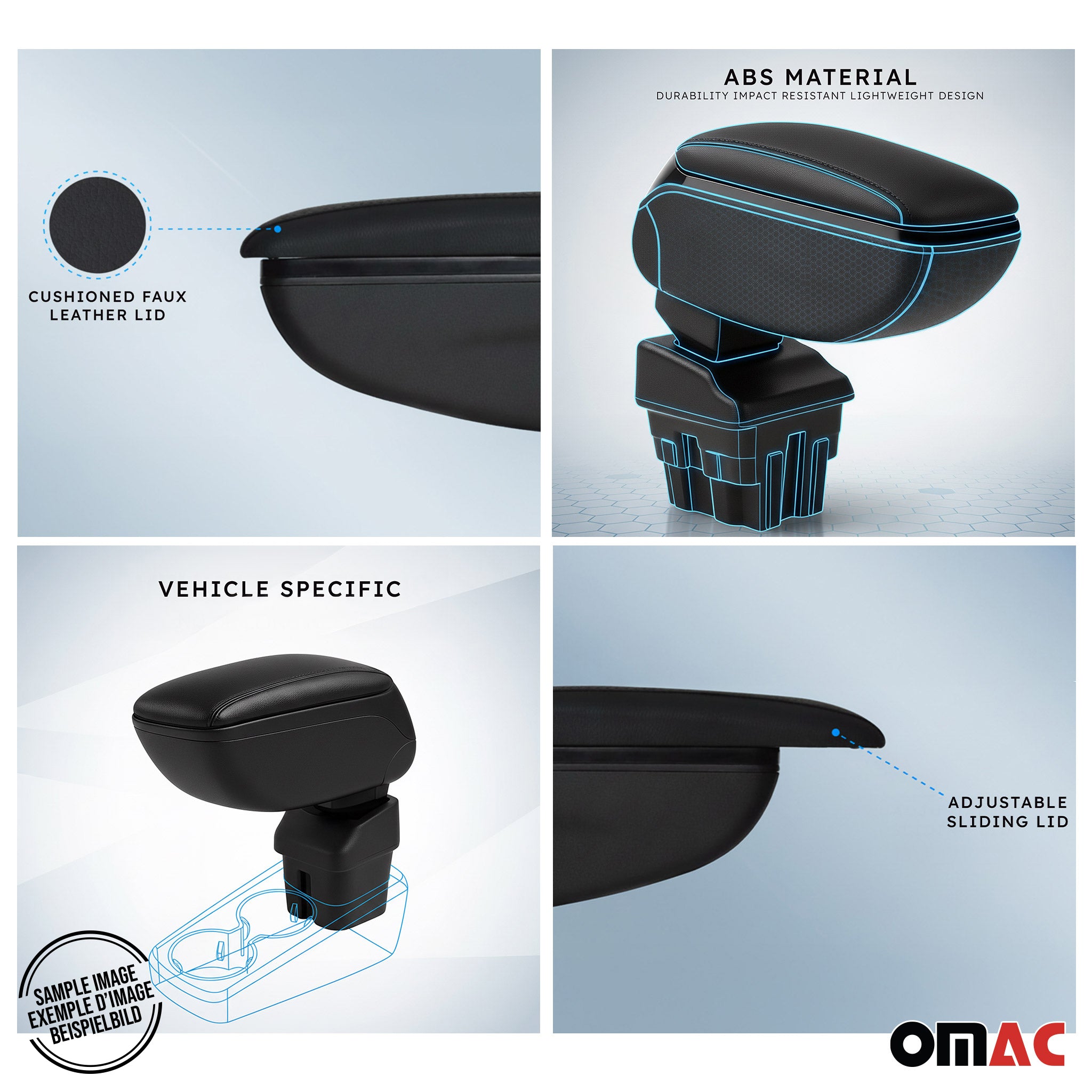 2010-2013 Ford Transit Connect Black Center Console Armrest Plastic Leather